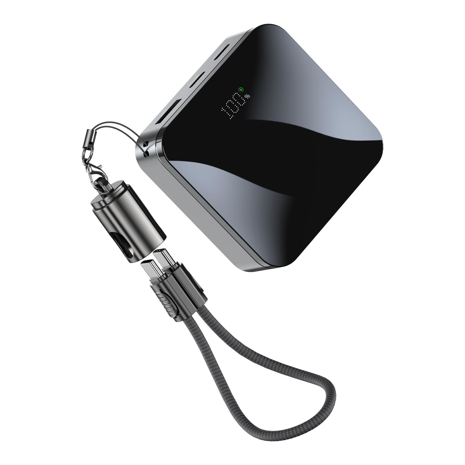 T-CORE Portable Charger, Small 22.5W 10000mAh Power Bank with Built-in USB-C Cable & Lanyard, Mini Battery Pack USB-C Input/Output Fast Charging, Travel Essential for iPhone, Samsung, iPad