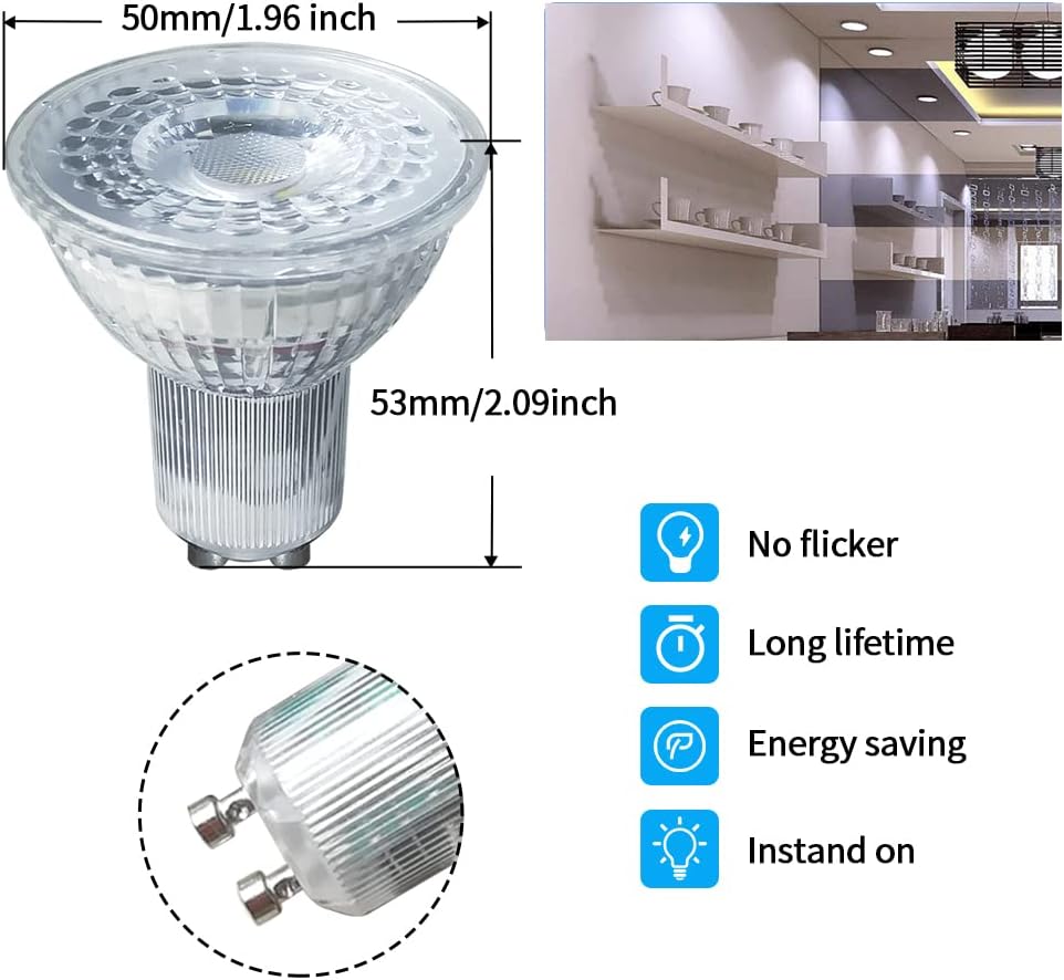 Dimmable GU10 LED 5 Watt MR16 Bulbs 120° Beam Angle High Power 40W Equivalent 6000K Daylight Cool White Light Bulbs for Spotlight Recessed Track Lighting, Living Room Kitchen Lighting, 10 Pack