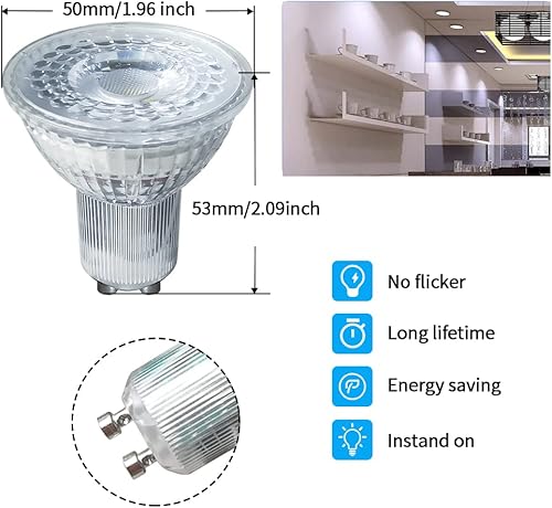 Miniatura 6 de Bombilla LED GU10 de 5 W, sin parpadeo, equivalente a 40 W, 6000 K, luz diurna blanca fría, foco de gran angular, luz de riel empotrada, luz