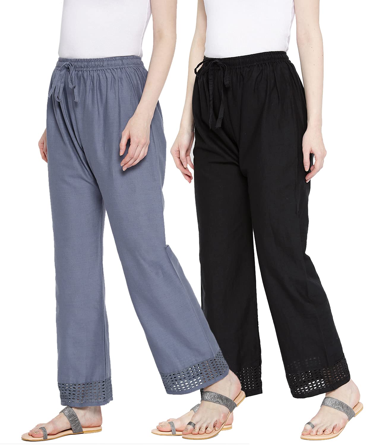 Vastraa Fusion Women's Regular Fit Cotton Palazzo Combo - Pack of 2