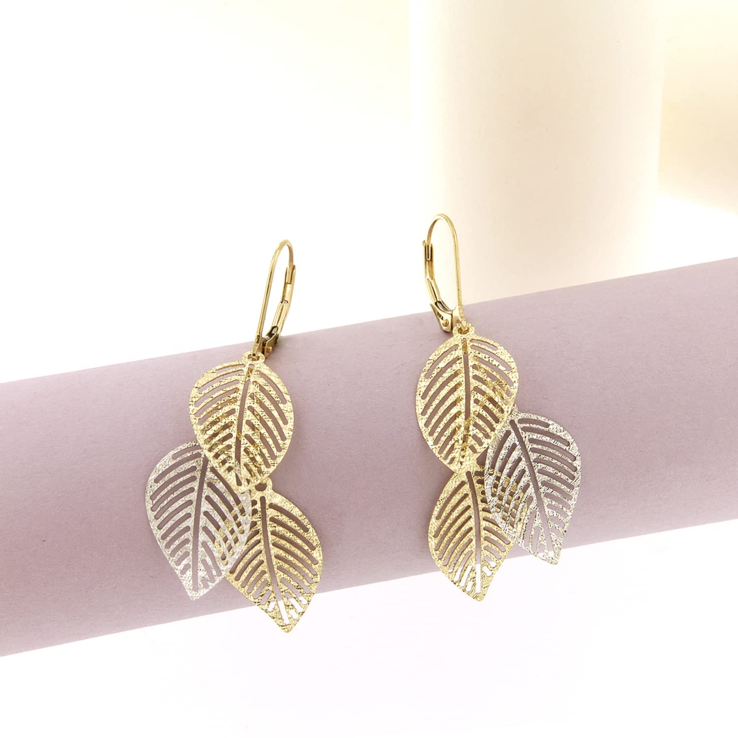 Forme di Lucchetta pour femme - Boucles d'oreilles ou chaîne avec feuille en Or Jaune 14 carats - Fabriqué en Italie Certifié