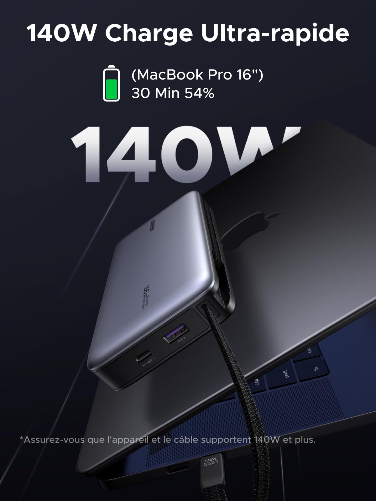 UGREEN Nexode 165W Batterie Externe 25000mAh Power Bank Charge Rapide 140W