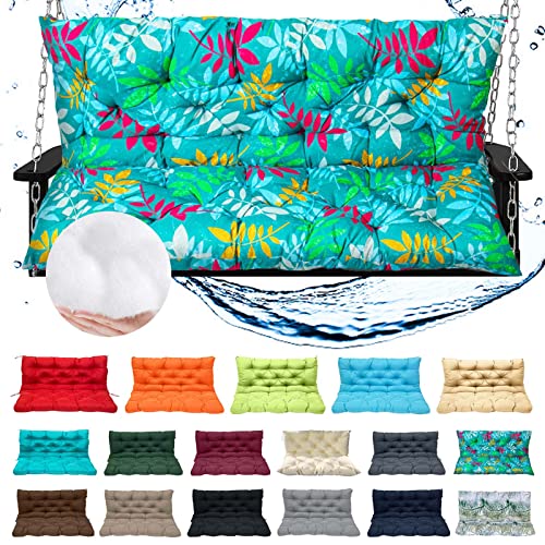 Banco impermeable de 3 plazas para exteriores con respaldo para patio, sofá biplaza con flores verdes, 60 x 40 pulgadas