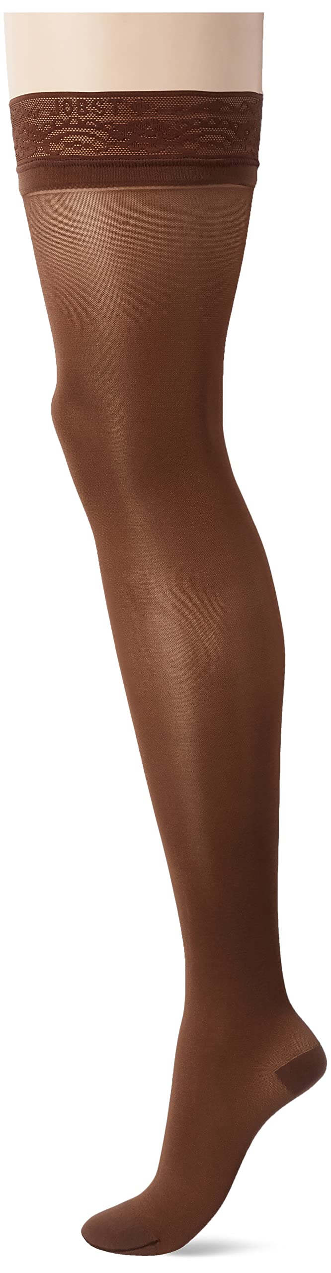 Women's Ultrasheer 30-40 mmHg Thigh High Extra Firm Support Sock with Lace Silicone Top Band Size: X-Large, Color: Espresso