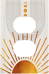 Decorative Outlet Covers Bohemian Gold Sun Moon Phase Arch 1 Gang Duplex Light Switch Cover Plate Unique Wall Plate Electrical Switch Plate Covers for Bedroom Home Decor