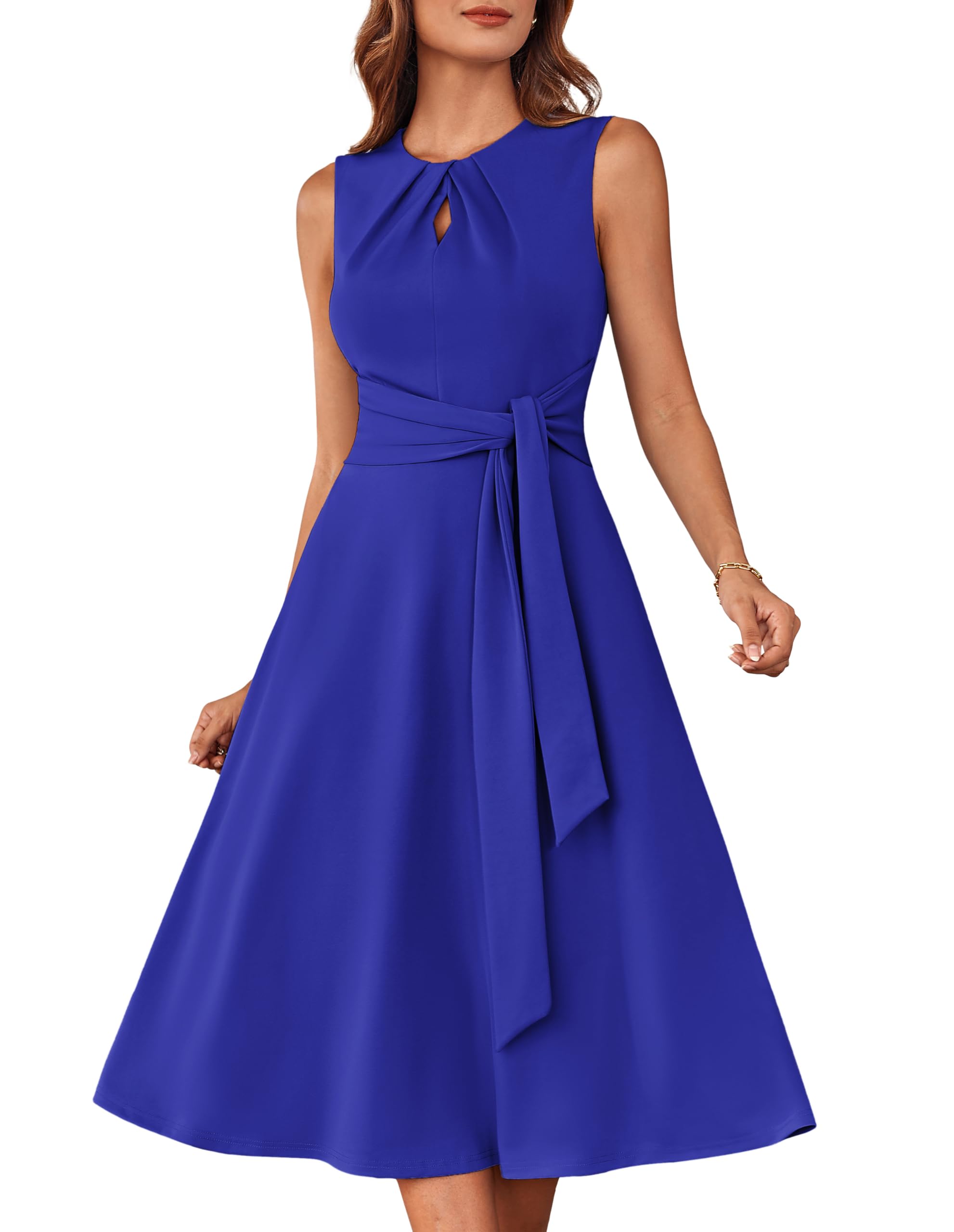 GRACE KARIN Robe midi trapèze pour Femme Robe sans Manches à col Rond avec Poches de Ceinture fête Club Tous Les Jours Travail Mariage