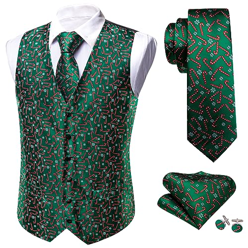Image of Barry.Wang Mens Red /Green Christmas Suit Vest Holiday Xmas Waistcoat Tie Set Party Tuxedo