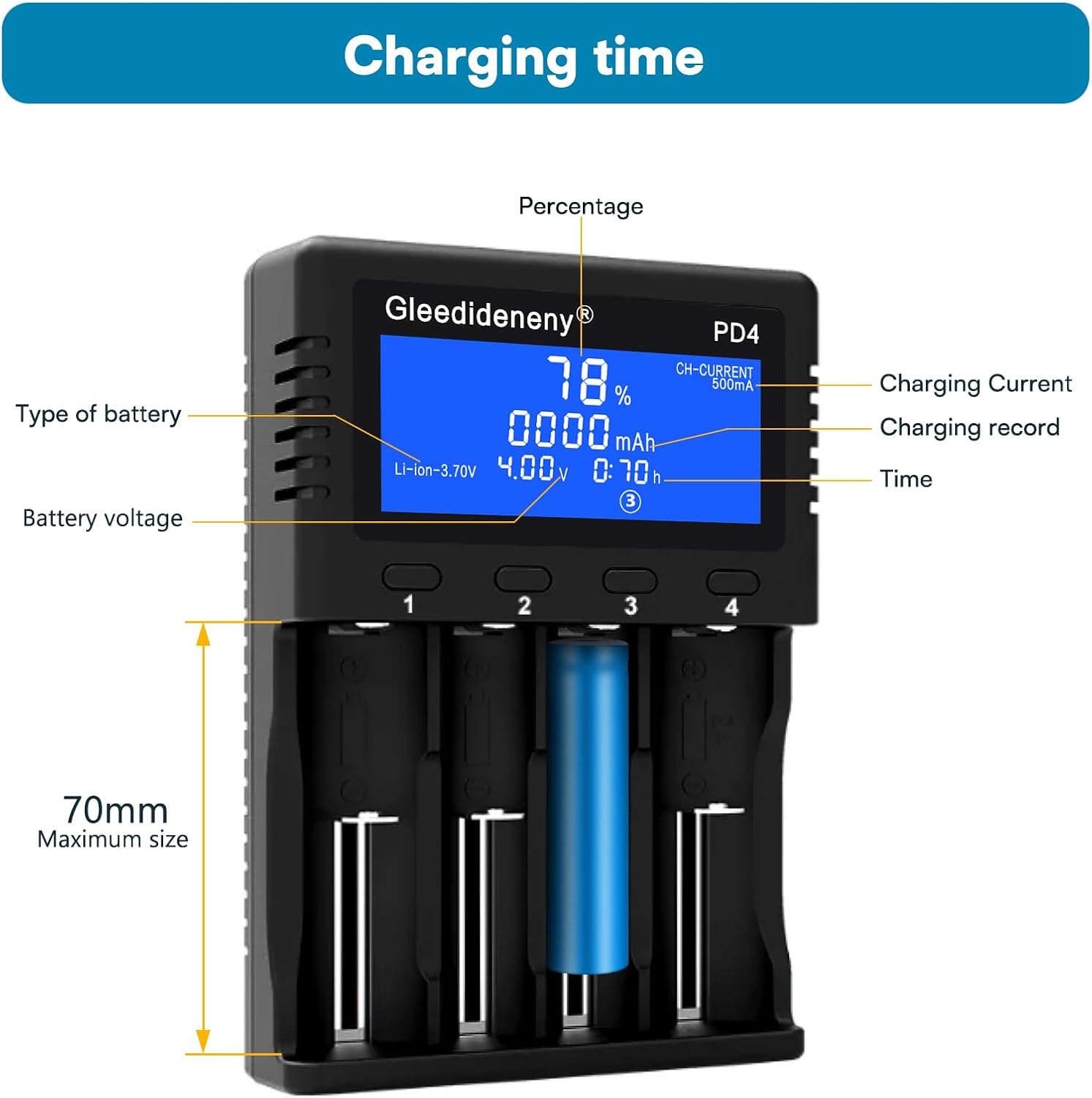 18650 Battery Charger,Universal Charger LCD Display for Rechargeable 3.7V 3.8V 3.2V 26650 20700 18650 18350 17670 17500 16340(RCR123) 14500 1.2V AA AAA SC C Size Batteries