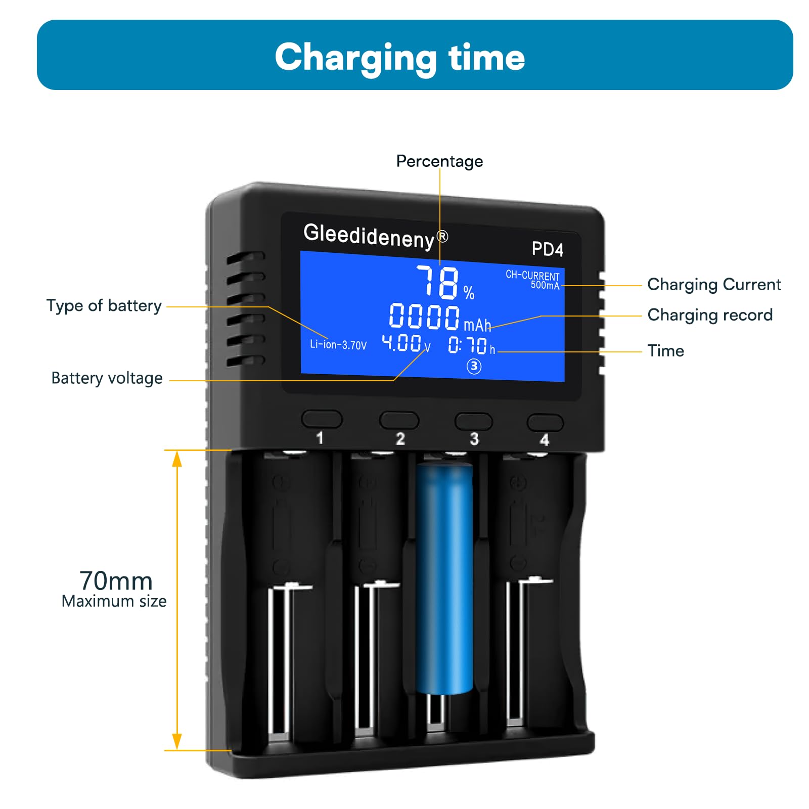 18650 Batterieladegerät, Universal-Ladegerät, LCD-Display für wiederaufladbare 3,7 V, 3,8 V, 3,2 V, 26650, 20700, 18650, 18350, 17670, 17500, 16340(RCR123), 14500, 1,2 V, AA AAA SC C