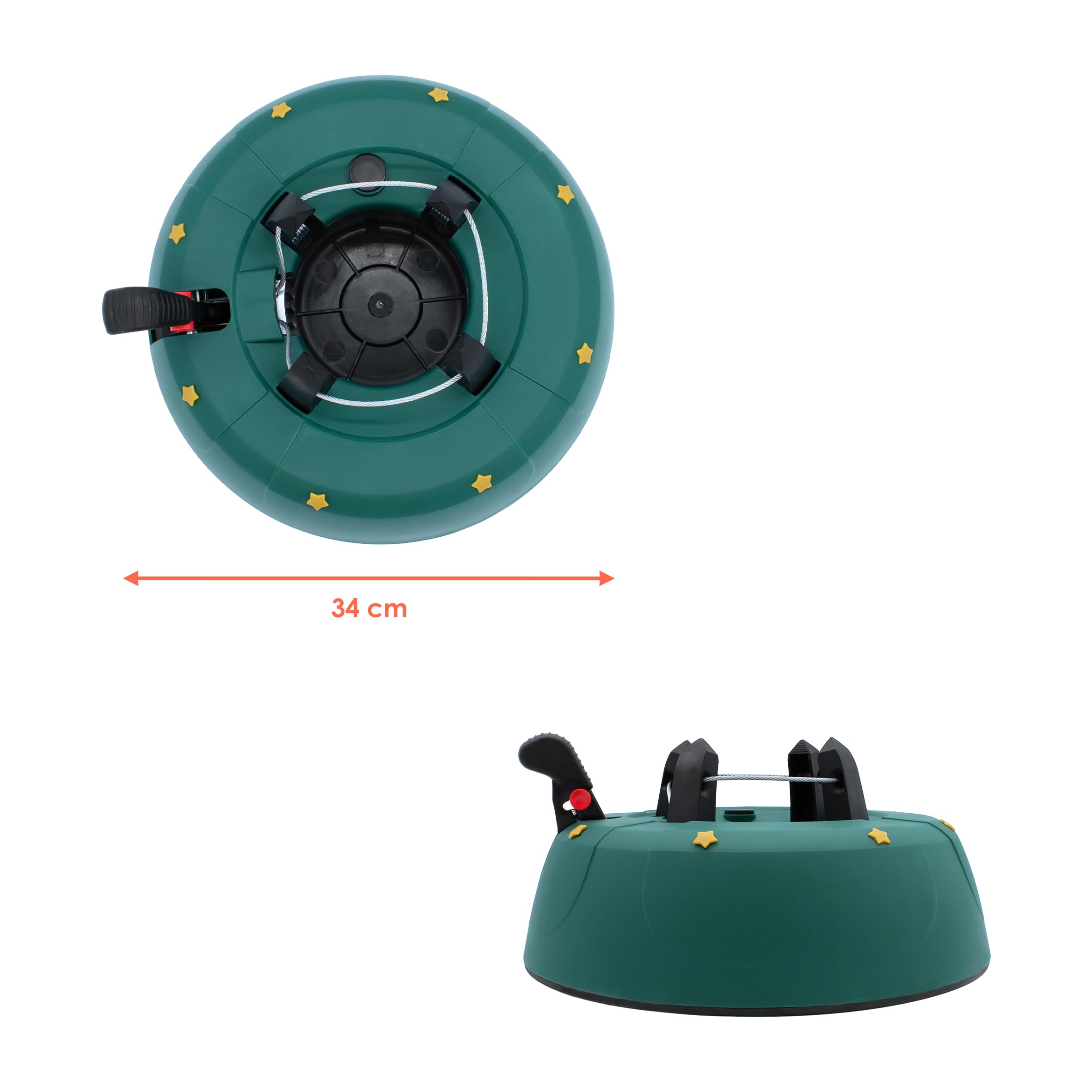 Soporte para árbol de Navidad verde con tecnología de una cuerda y palanca de pie, 34 cm, soporte para árbol de Navidad con depósito de agua para árboles de hasta 2,5 m, soporte para árbol de Navidad
