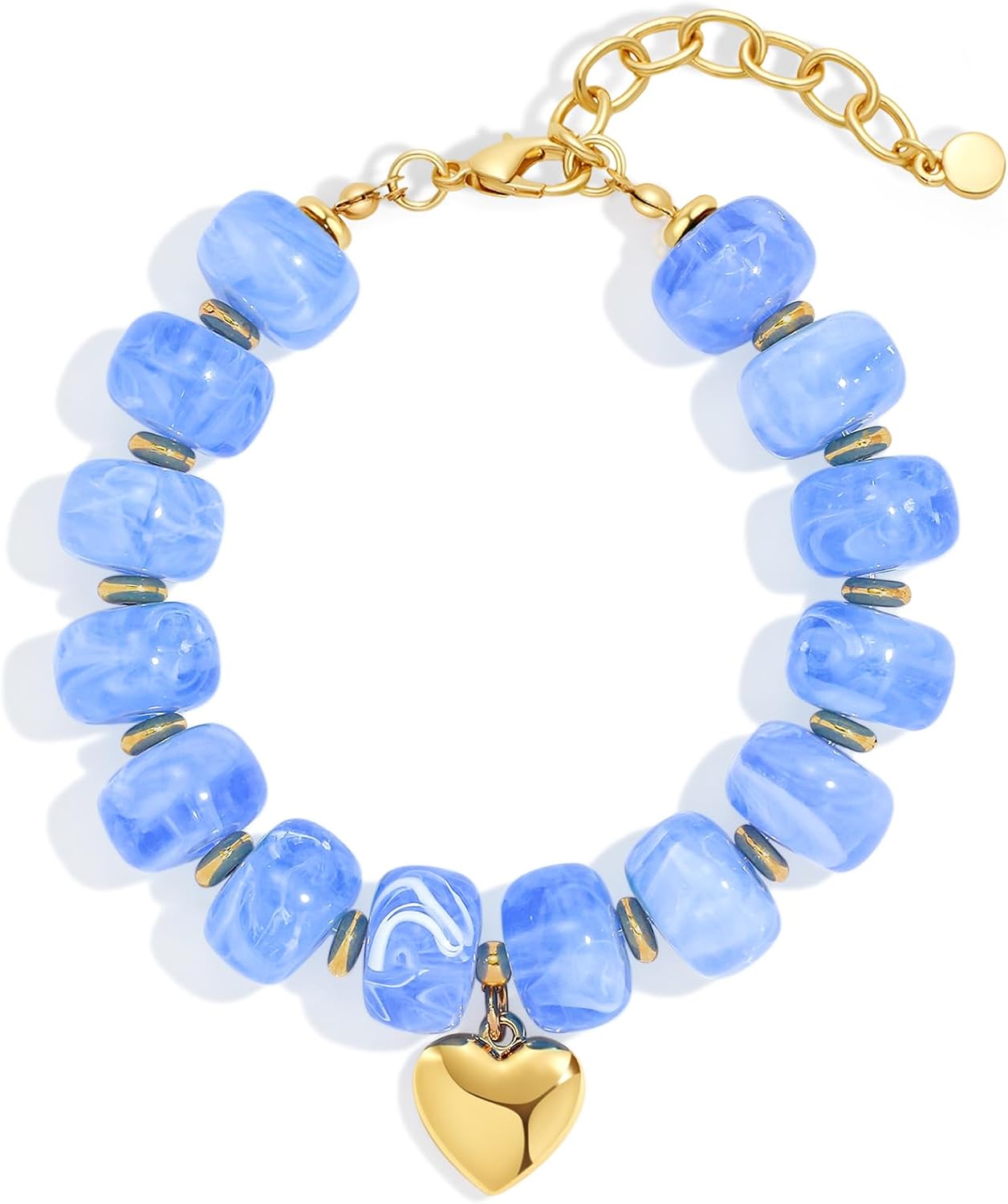 Chunky Beaded Bracelet for Women Boho Stackable Bead Bracelet with Gold Heart Charm Trendy Adjustable Bracelet in White/Green/Colorful y2k Jewelry Summer Beach Jewelry Gift
