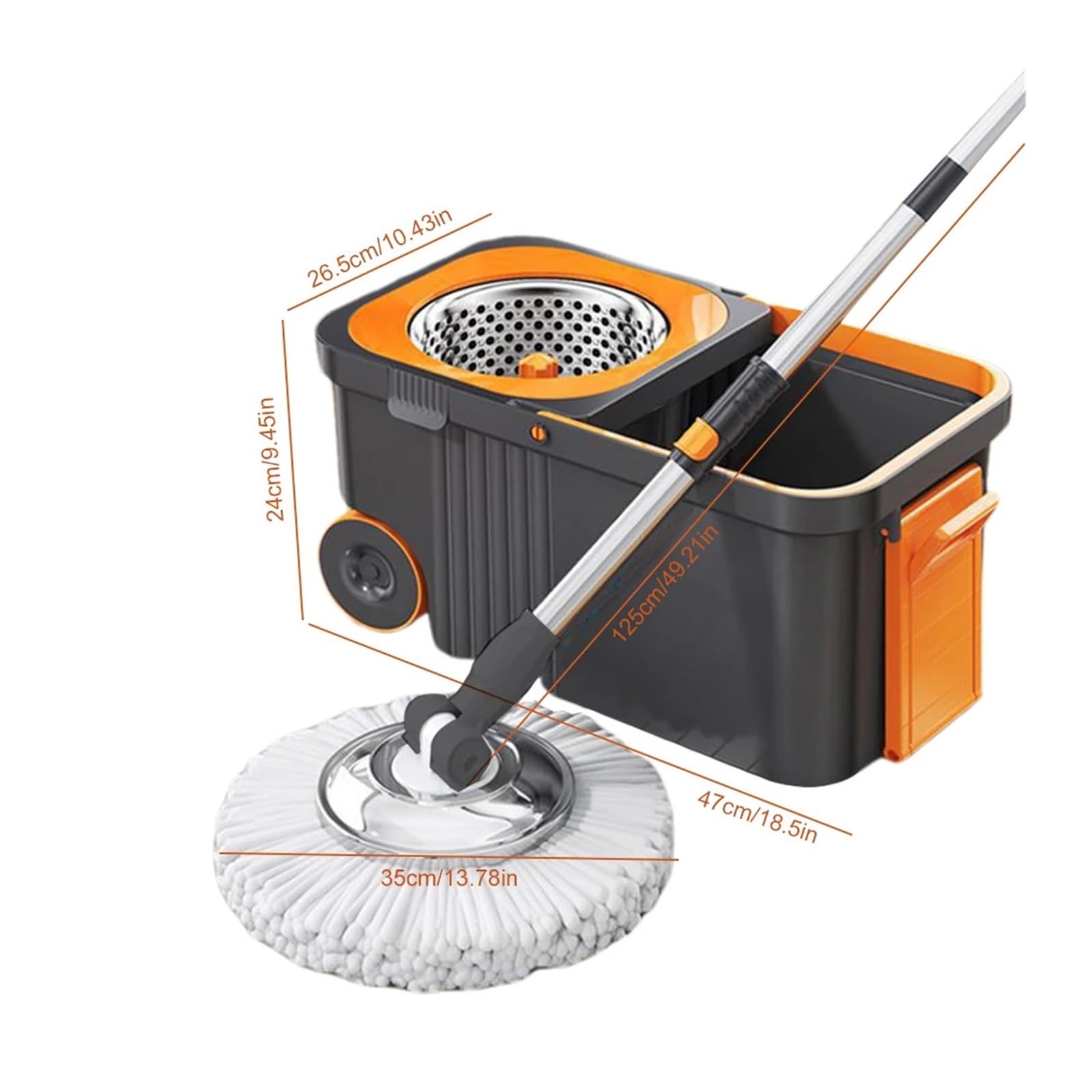 Juego de fregona rotativa con 6 recambios Cabezal, Mango extendido, Manos Libres, Limpieza automática por deshidratación, Giro Cubo(Grey)