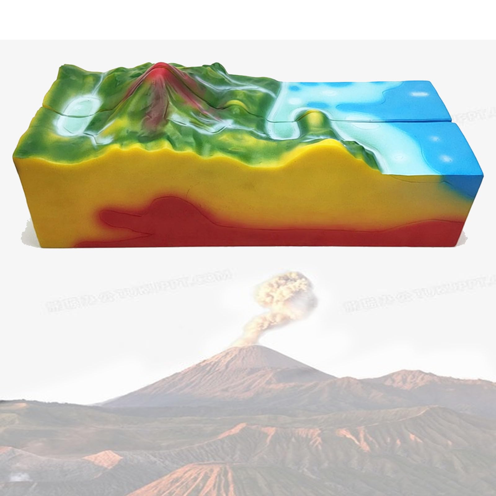 HKFGSHOP 3d Volcano Distribution Model, Geology Plate Tectonic Demonstration, Large Volcano Complete Demonstration Model, Lake Model, Pvc, Study Teaching Tool For Classroom Display