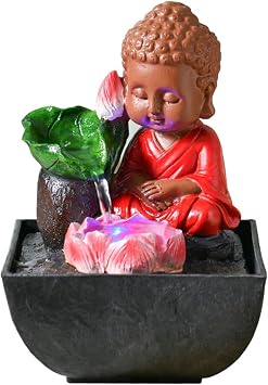 Small Shami Tabletop Water Fountain with Led Light, Tabletop Fountain Zen Office Living Room Indoor/Outdoor Decorate