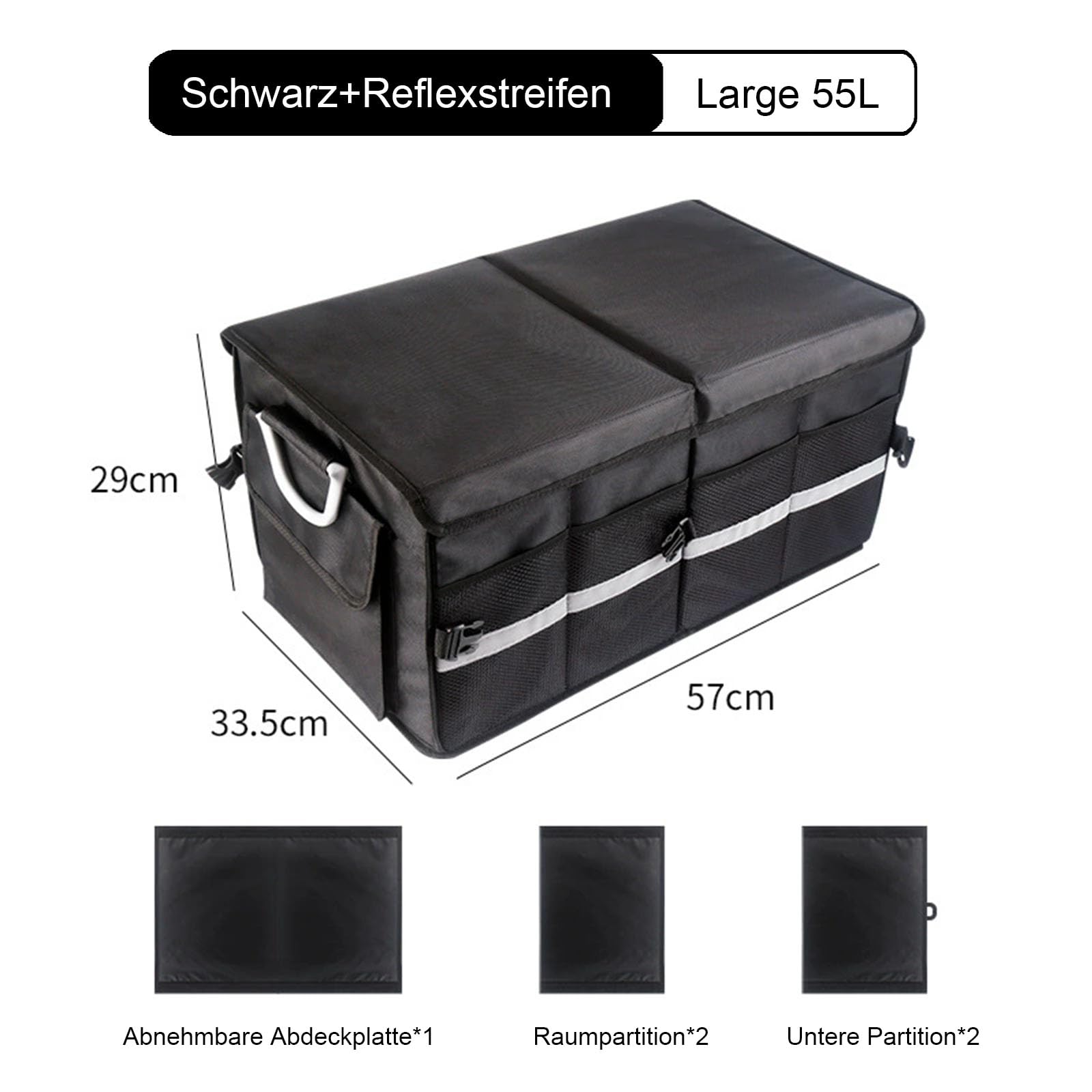 Organiseur de coffre de voiture, pliable, plusieurs compartiments, rangement pliable pour accessoires de voiture, fond antidérapant, sangles de sécurité, couvercle souple, 50 L