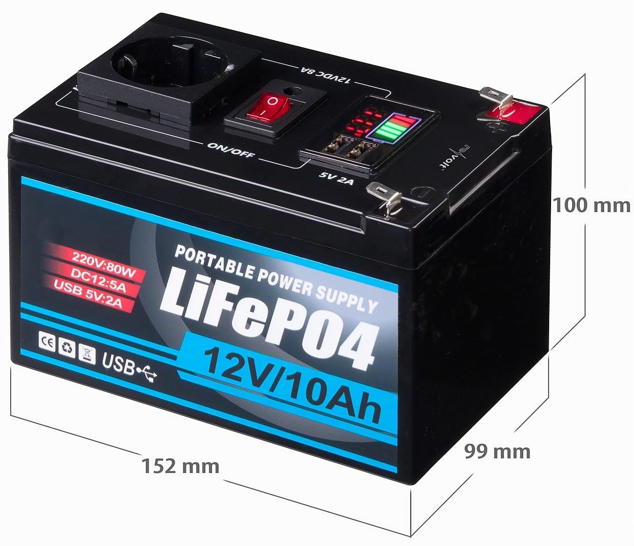 revolt Powerstation 12V Camping: 230-V-Powerstation & Solarkonverter, LiFePO4, 111 Wh, 80 W, 2X USB-A (Mobile 230V, Powerbank mit Steckdosenanschluss, Batterie)