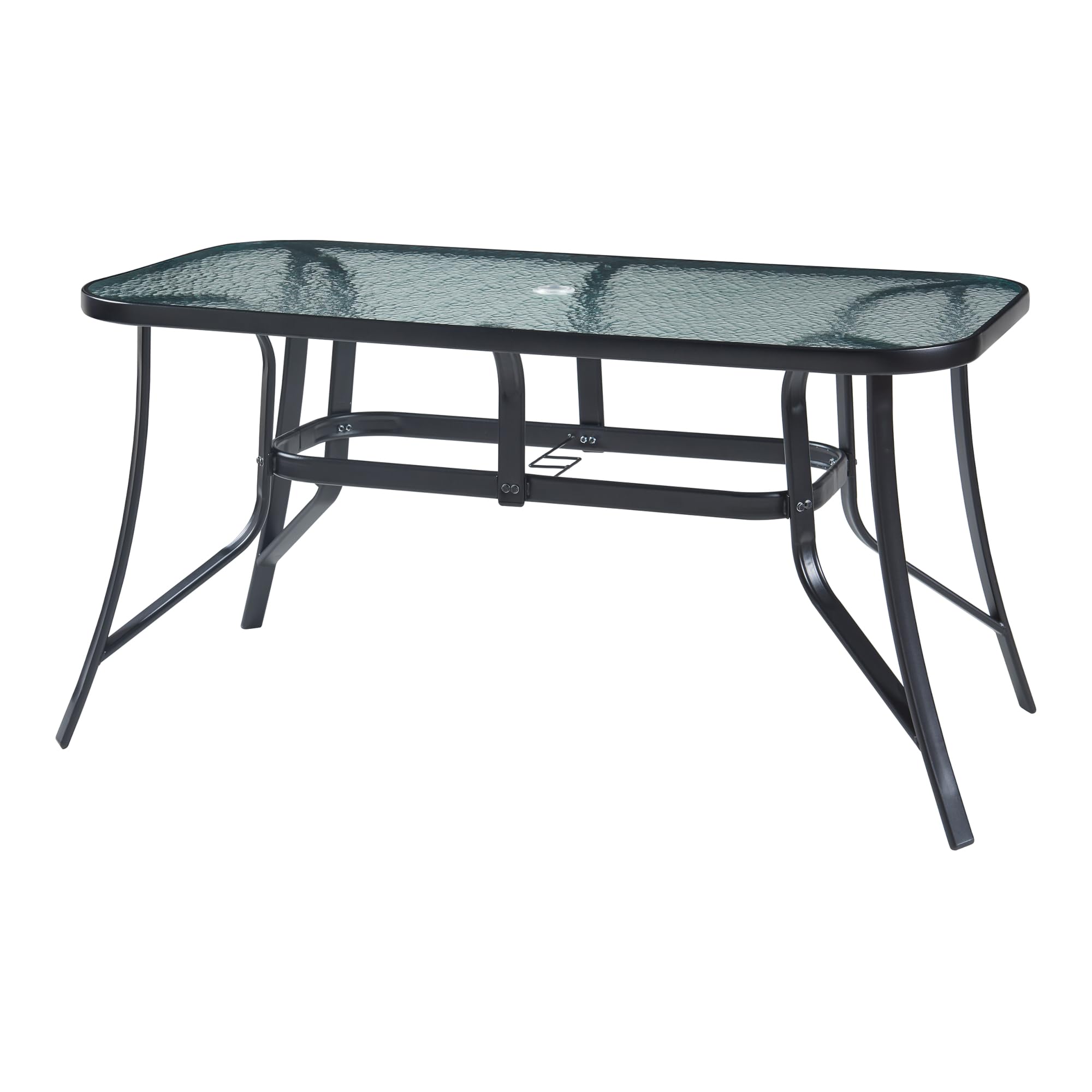 casa.pro Conjunto de Muebles de Jardin Exterior 7 Piezas Muebles de Terraza con 1 Mesa de Comedor 6 Sillas con Reposabrazos Acero Cristal Templado Textileno 70 x 140 x 70 cm - Negro