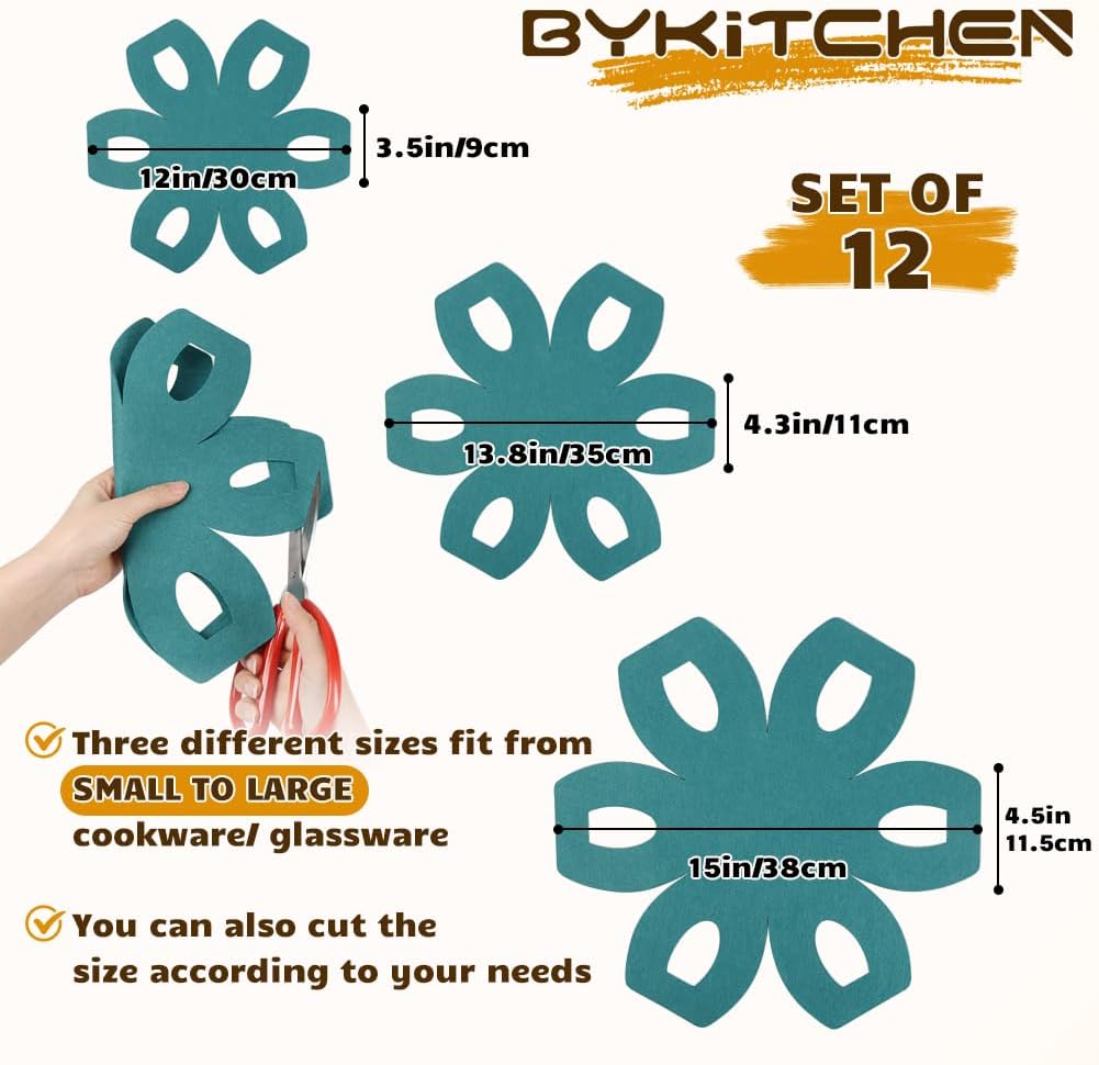 Cyan Felt Star-Shaped Pot and Pan Protectors, Set of 12