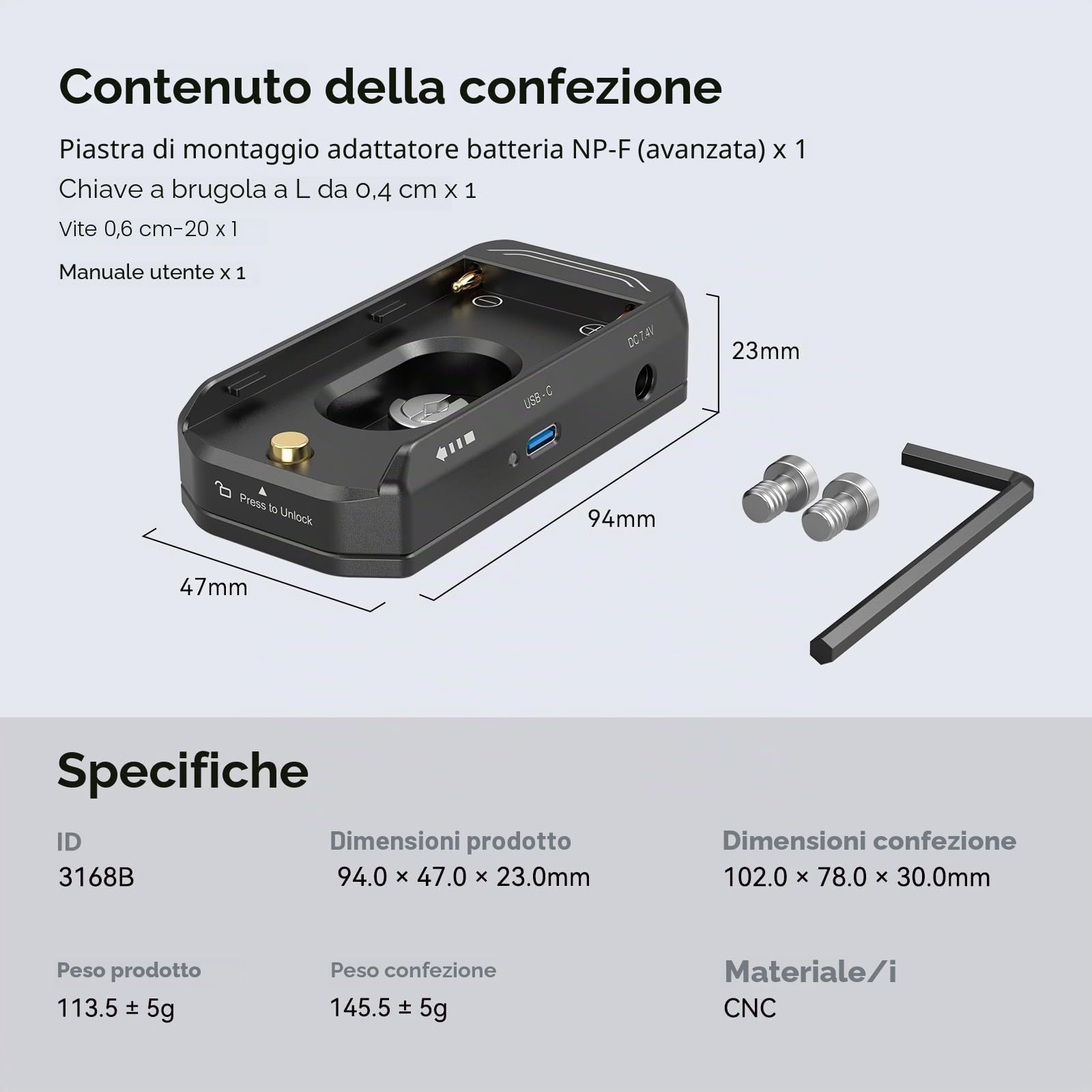 (Edizione Avanzata) SMALLRIG Piastra Adattatore Batteria NP-F (Lega di Alluminio), Professionale per BMPCC 4K e 6K e Altre Fotocamere Mirrorless - 3168B