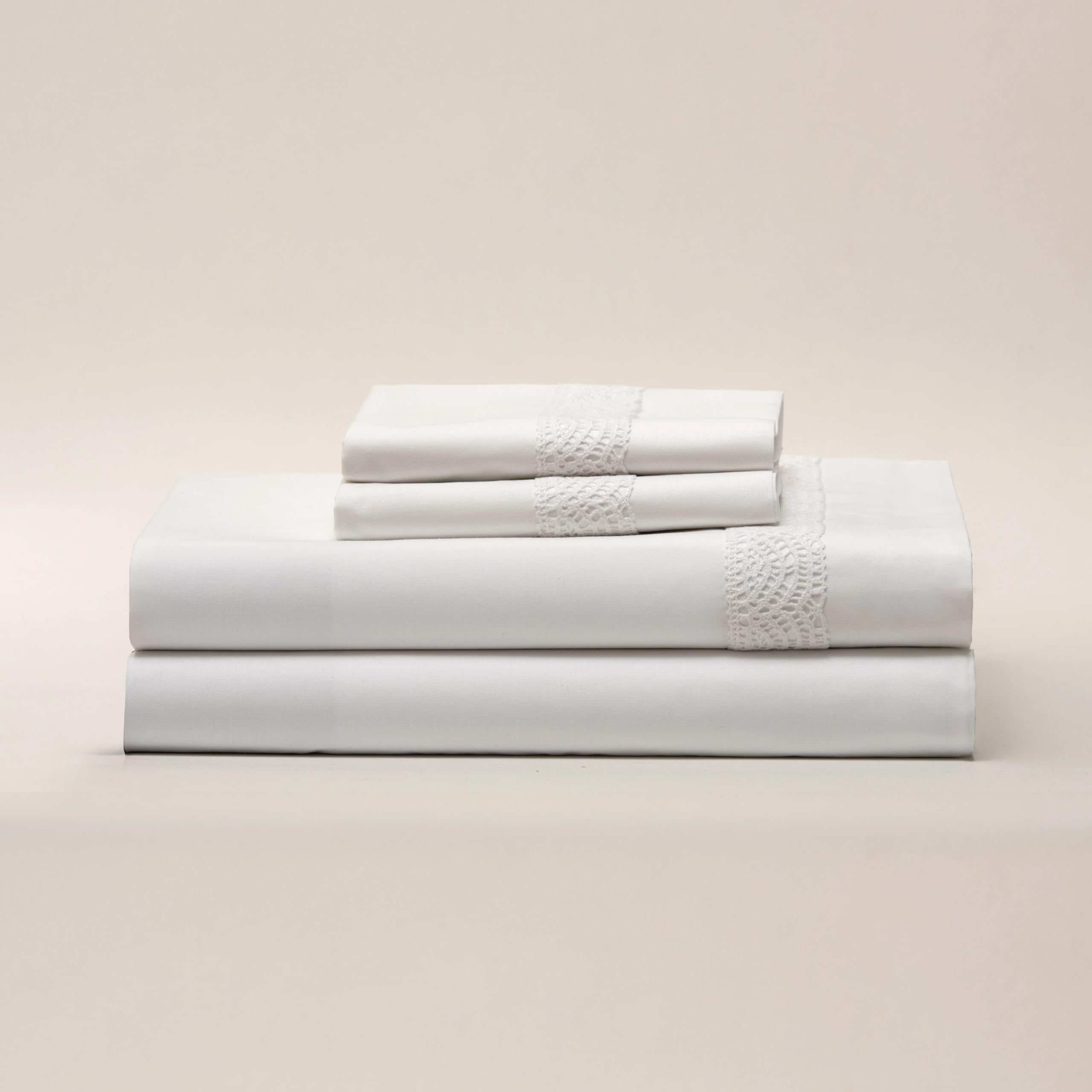 Juego de Sábanas 100% Algodón 180 Hilos con Encaje Blanco – 806-180 Hilos - 100% Algodón - Cama 90 1 Almohada 45 x 105 cm - Fabricado Portugal