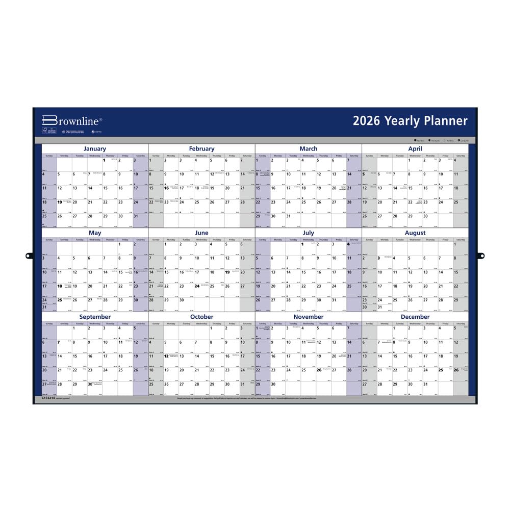Brownline® Calendario anual y planificador de pared reversible 2026, 12 meses, enero a diciembre, horizontal/vertical, 24 x 36 pulgadas (C172214-26)