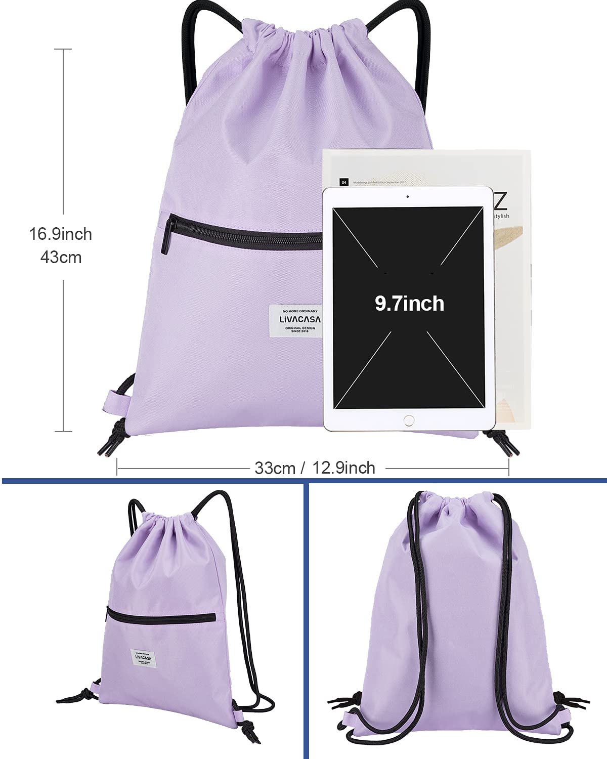 LIVACASA Sacca Sportiva Zaino A Corda 5.5L, Impermeabile, Con Tasche Interne Ed Esterne, Leggera E Pieghevole, Per Uomo E Donna