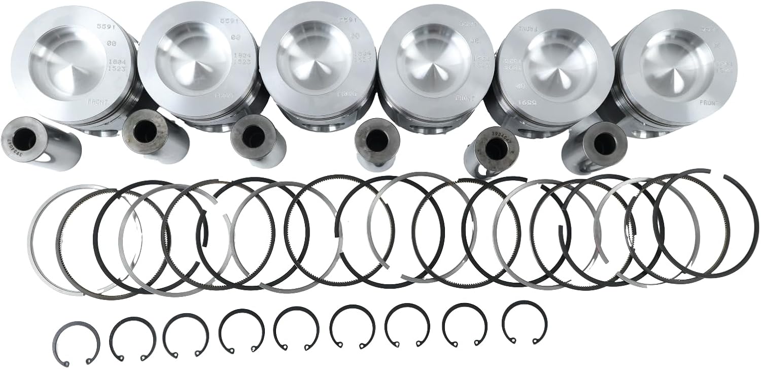 ZTUOAUMA 6X Piston Sets Including Piston Rings Pins Clips 3935591 Compatible with Cummins 6BT 5.9L 12V Engine 1988-1997.5 Premium Dodge Ram Pickup