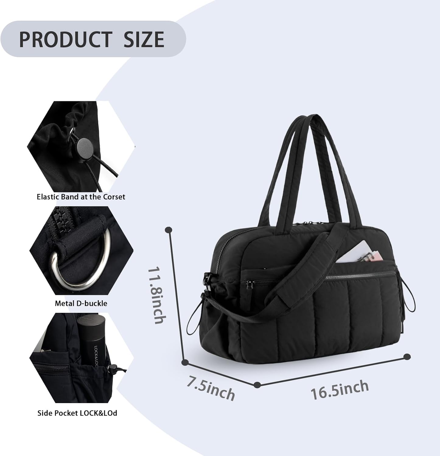 Gym Bag for Women,Travel Duffel Bags with Compartmennt Lightweight Sports Bag Durable Quilted Gym Tote Bag for Workout/Sport/Travel - Image 3