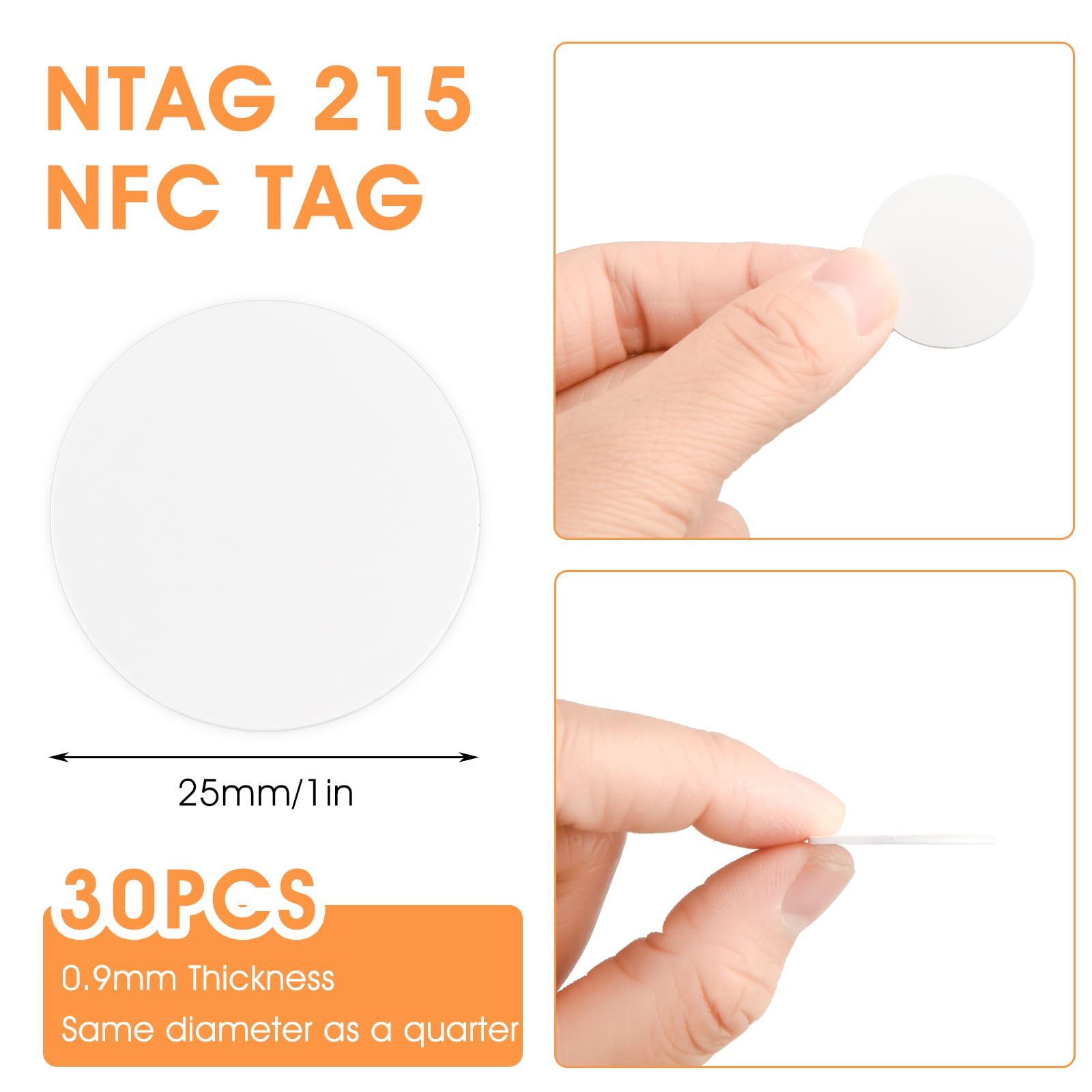 NFC 215 Cards NFC Tags NTAG215 Tag Stickers Rewritable NFC 215 Tag NFC Coins Card 25mm Round NFC Chip 504 Bytes Memory Compatible with Most NFC-Enabled Devices 30/50PC(30 pcs) - Image 2