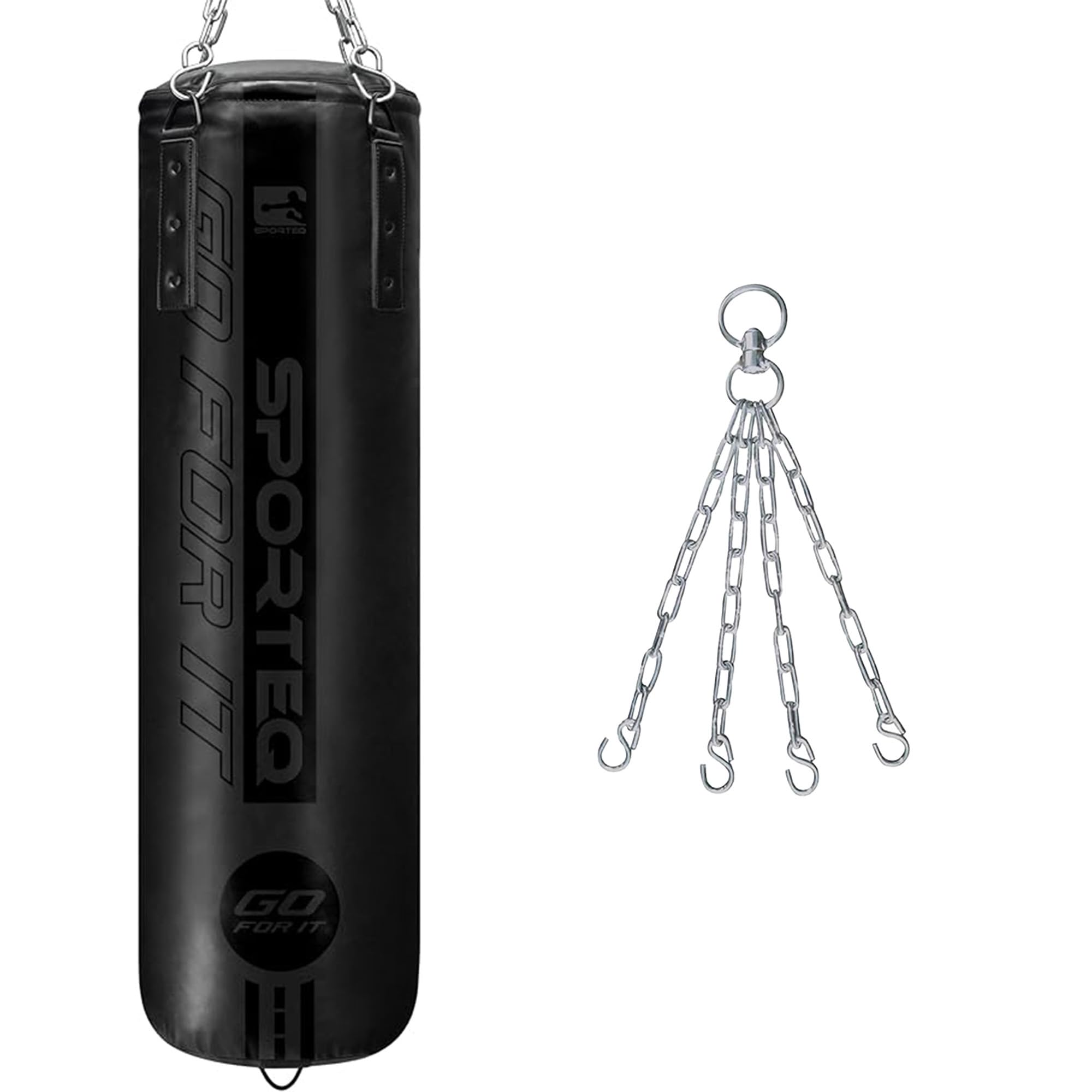 Sporteq GO Series Heavy Filled Boxing Punch Bag with Chain Hanging Set, 4FT Punching Bag for Boxing, Kickboxing & Muay Thai Training, Heavy Duty Punch Bag for Home & Commercial Gym Use