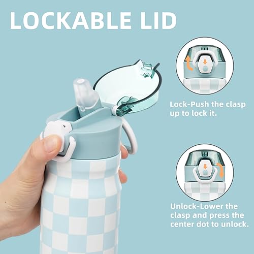 Miniatura 2 de Insulated Water Bottle with Straw and Carry Loop,18 oz Stainless Steel Double Wall Vaccum Metal Water Flask with Leak-proof Lid,Blue White Plaid