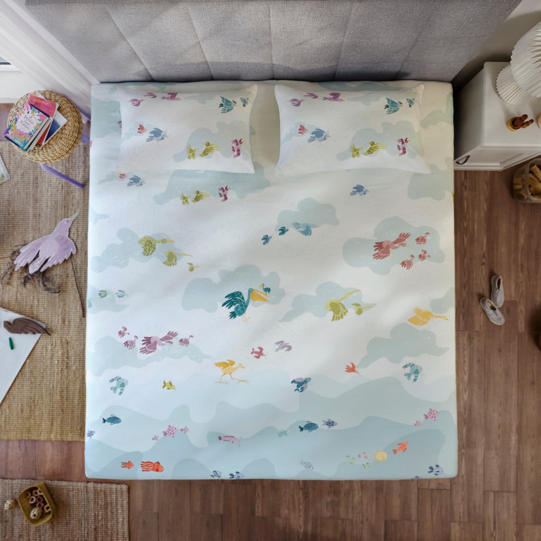 100% Cotton Percale Cloud Keepers Bedsheet Set | Single | 300 TC | HeiQ Cool™ treated for up to 2°C cooler sleep | Includes bedsheet 106x106 in & 2 pillow covers 18x27 in-image-20