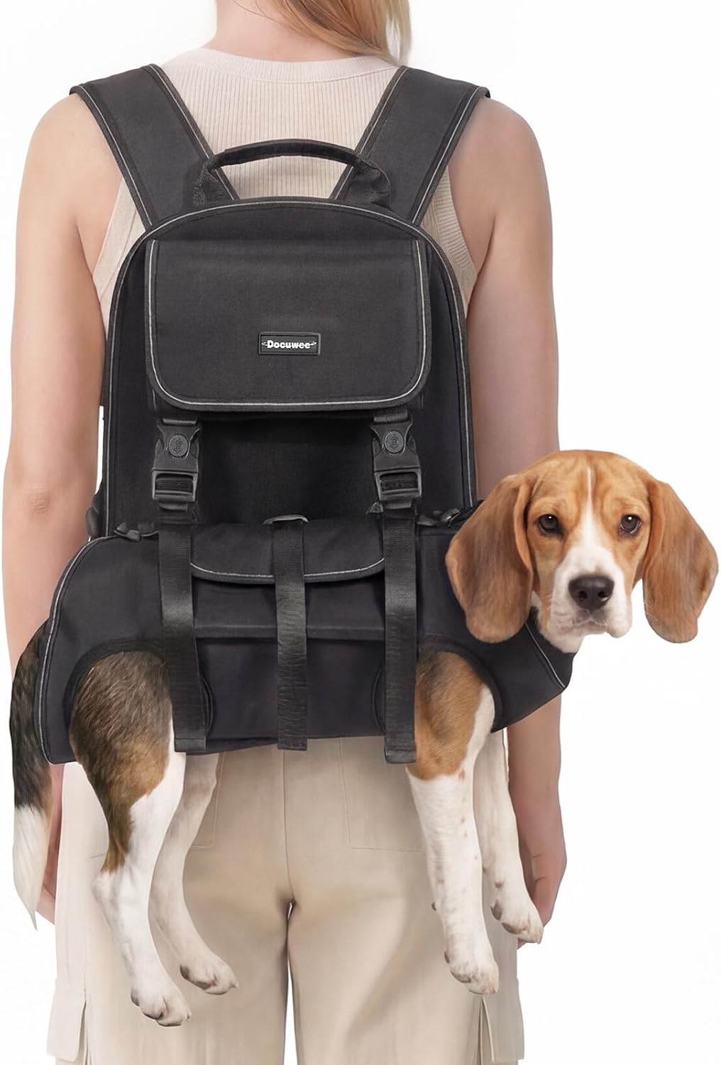 Dog Backpack, 3 Use Ways Spine-Friendly Dog Carriers for Small Medium Dogs, Legs Out Pet Carrier with Safety Straps, Buckle Support, Comfort for Travel, Hiking, Biking, Large