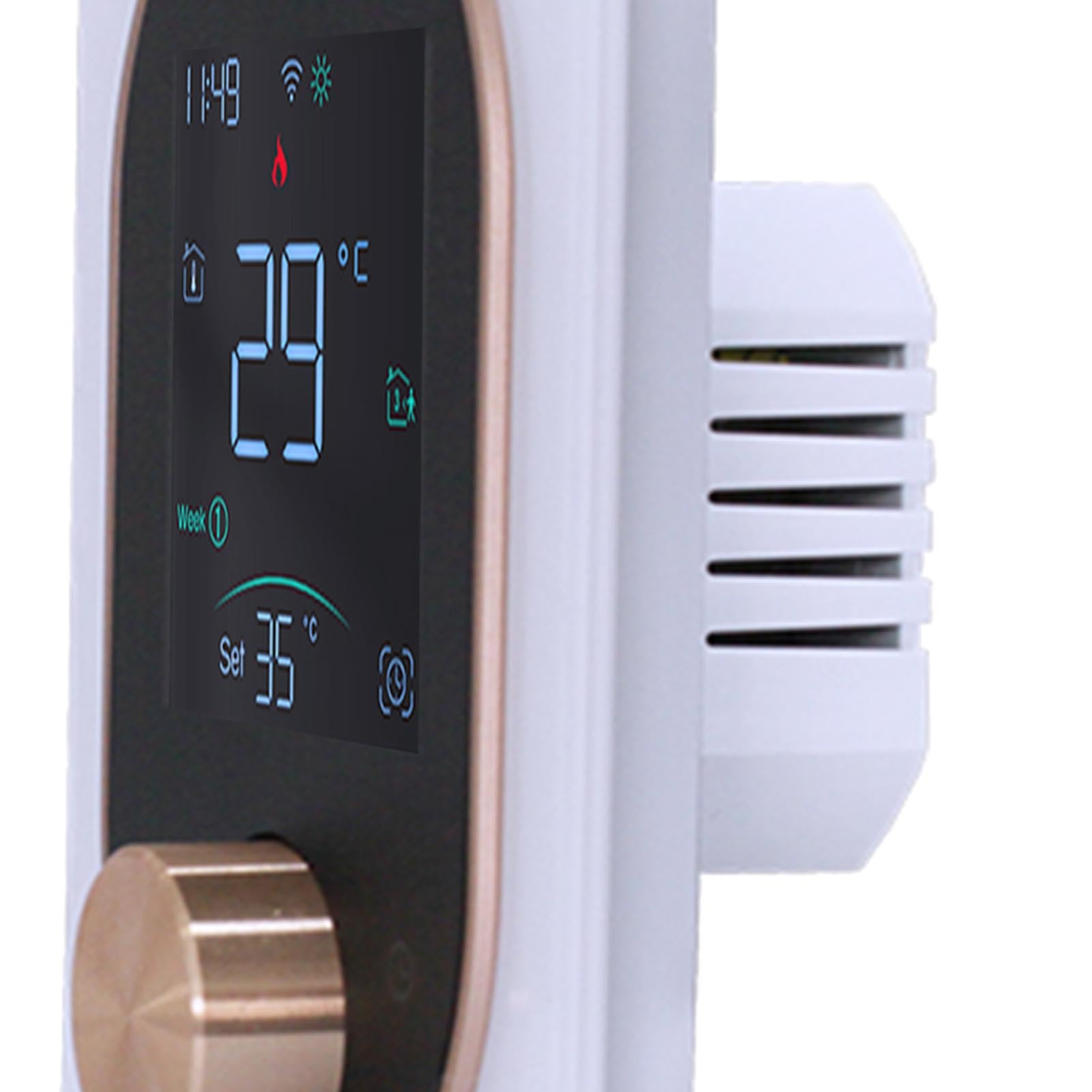 Inteligentny termostat pokojowy WiFi regulator temperatury do sterowania ogrzewaniem elektrycznym za pomocą pokrętła z ekranem dotykowym (Bianco)