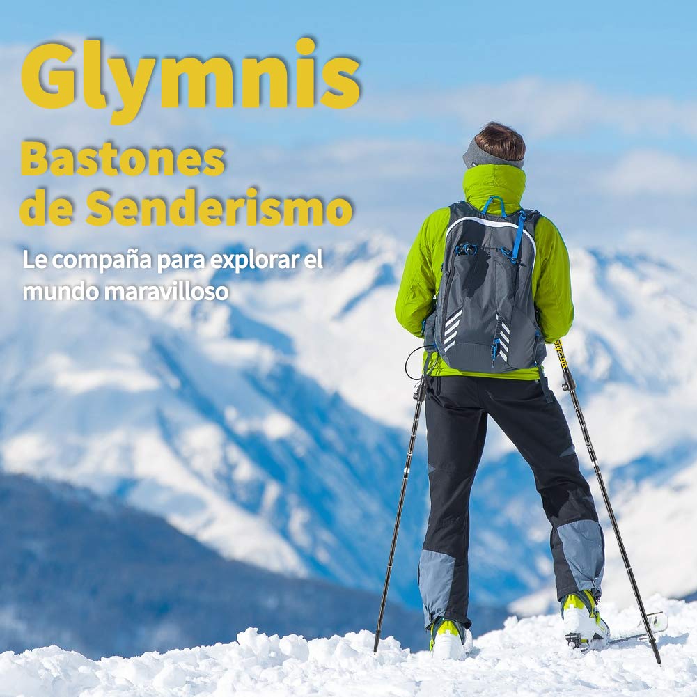 Glymnis Bastoni Trekking Bastoncini da Trekking Pieghevoli e Antiurto 110-130cm 5 Senzioni in Alluminio 7075 Impugnatura in Eva Punta in Carburo di Tungsteno Perfetti per Escursioni 1 Paio