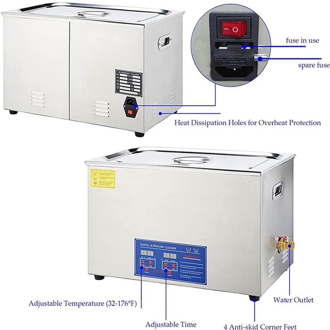 Limpiador ultrasónico de discos de vinilo de 180 W, 6 L, limpiador ultrasónico portátil, con temporizador digital y calentador, temperatura ajustable/acero inoxidable 304, para joyería, reloj, gafas