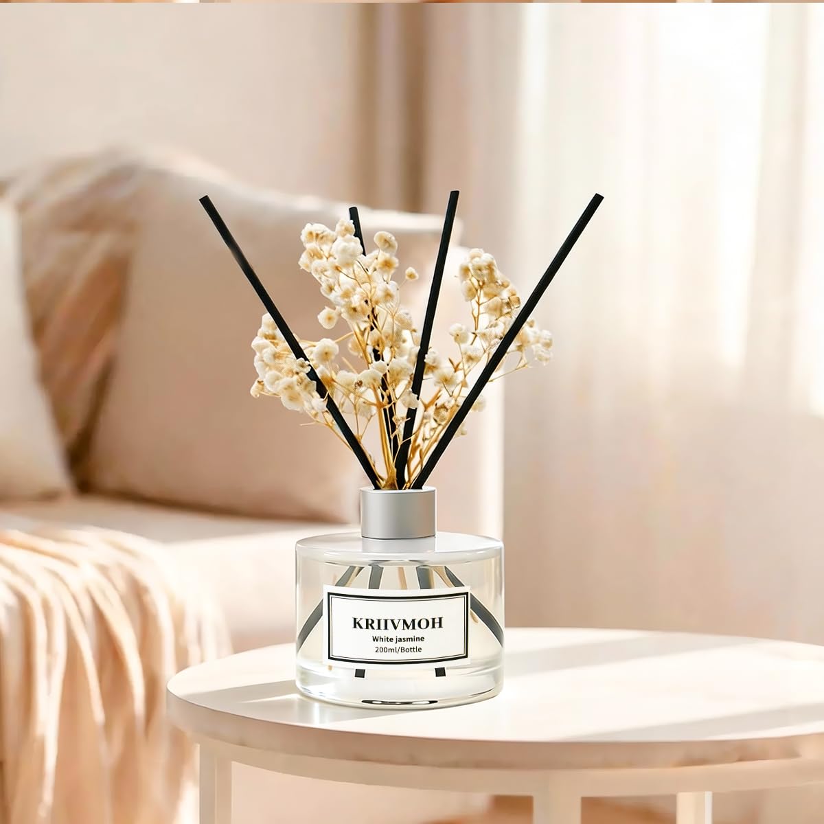 Diffuseur Parfum Maison, 200 ML, diffuseur de Parfum au Jasmin Blanc avec 8 bâtonnets Parfum Longue durée pour la Maison, la Salle de Bain, la décoration de la Chambre
