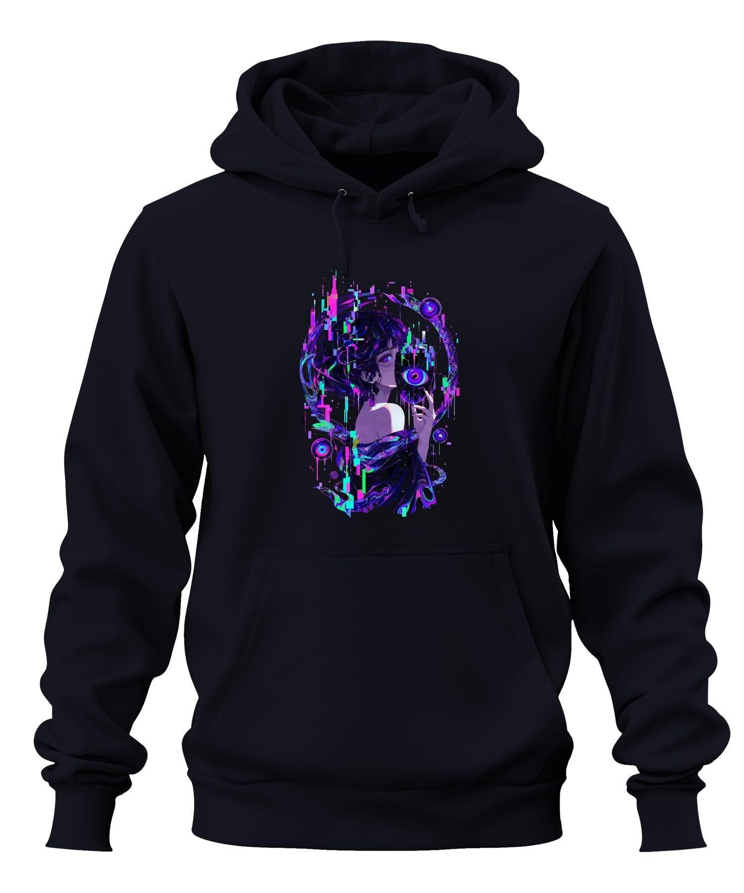 Anime dziewczęca maska oko Japonia Y2K bluza z kapturem | Manga Otaku Japońska Streetwear E-Girl Estetyka Retro Future Psychodeliczny Surrealistyczny Pomysł na prezent Techwear