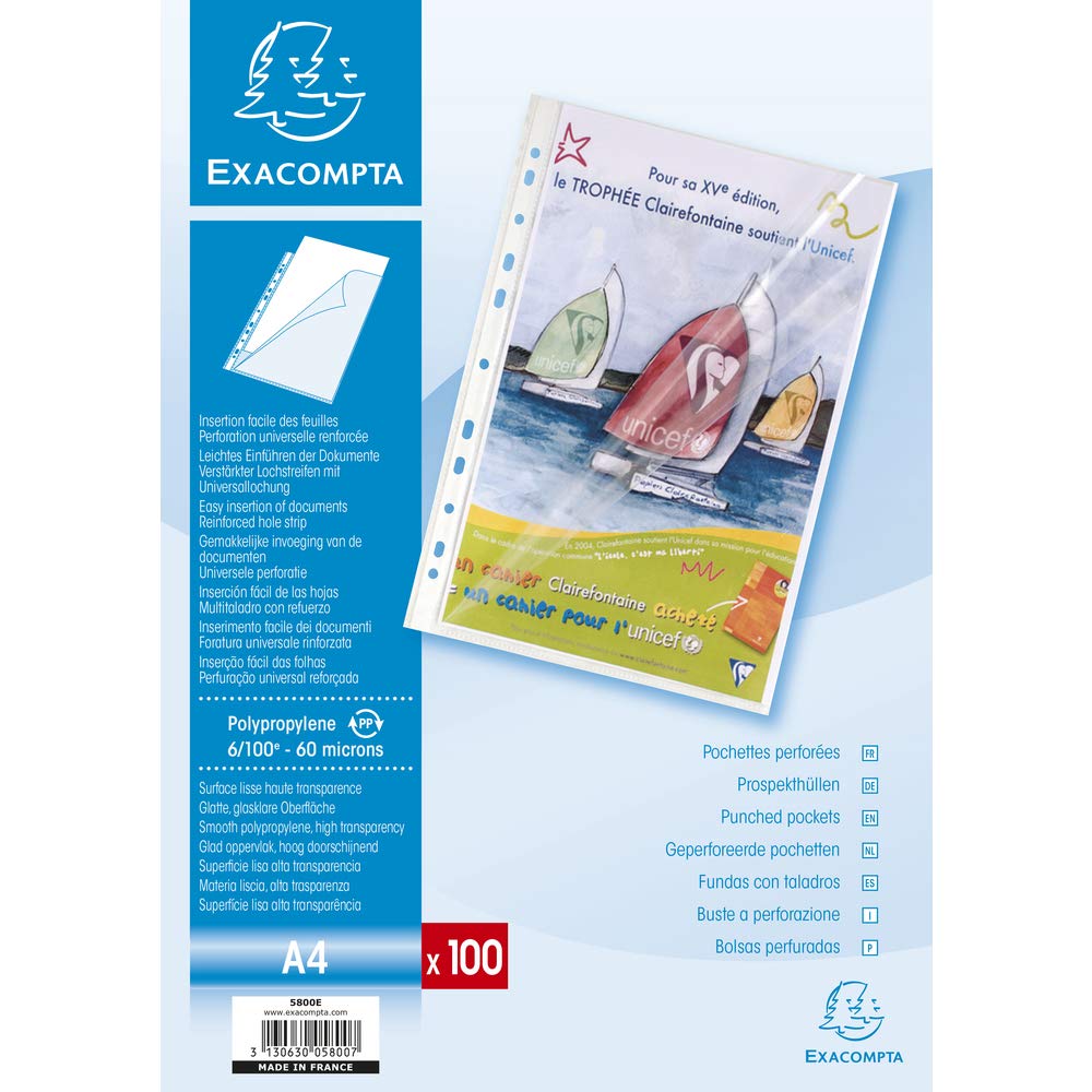 Exacompta 5800E Prospekthüllen Standard, 100er Pack, DIN A4, 60 µm, transparent