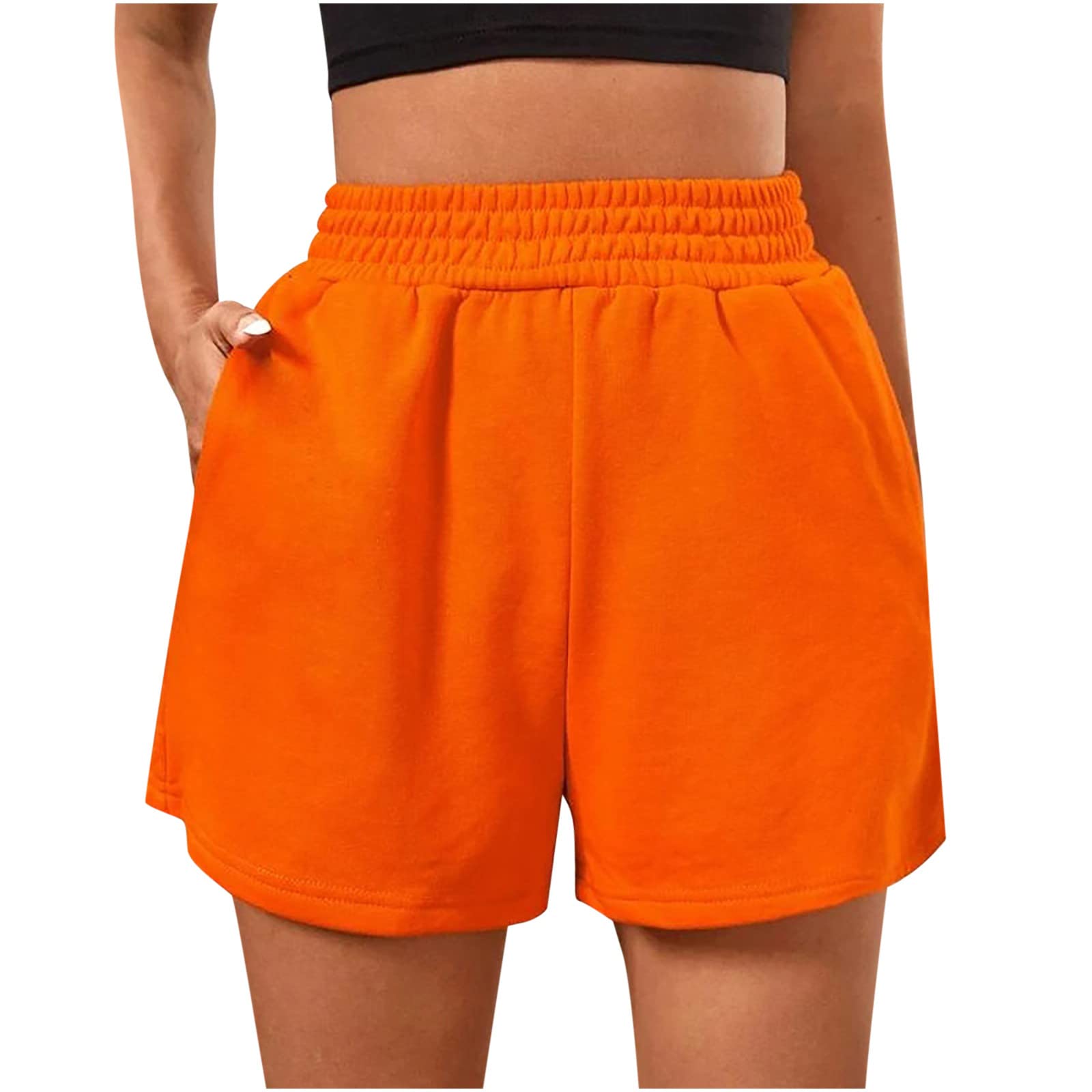Womens 5" Sports Shorts Loose Comfy Yoga Sweat Cotton Shorts Athletic Fit High Waist Pockets Running Lounge Short Pant