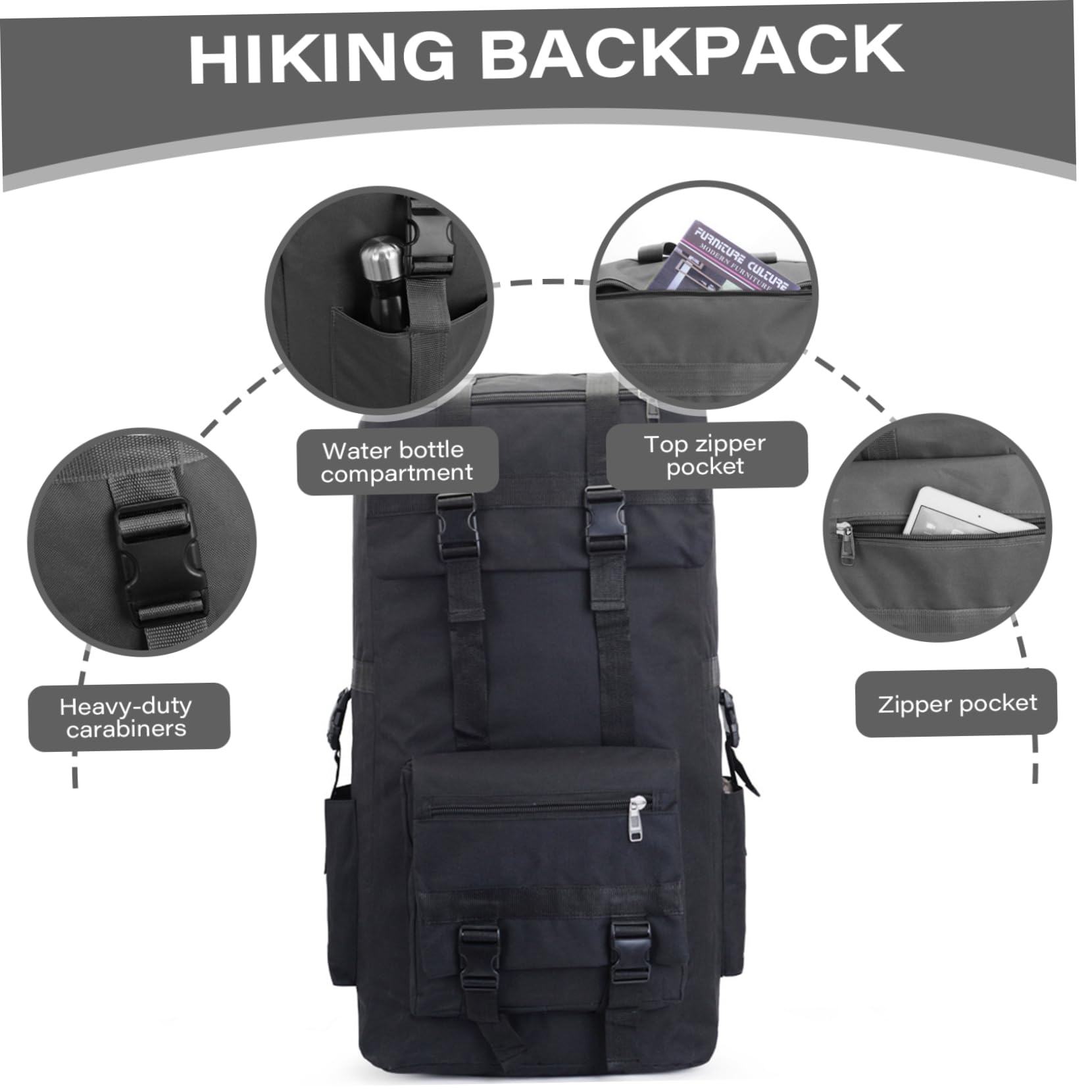 Wanderrucksack, 120 l großer Jagdrucksack, wasserdichter Oxford-Stoff, Camping, reißfest, 32, 68 x 15, 75 x 15, 75 Molle-Tagesrucksack für Reisen
