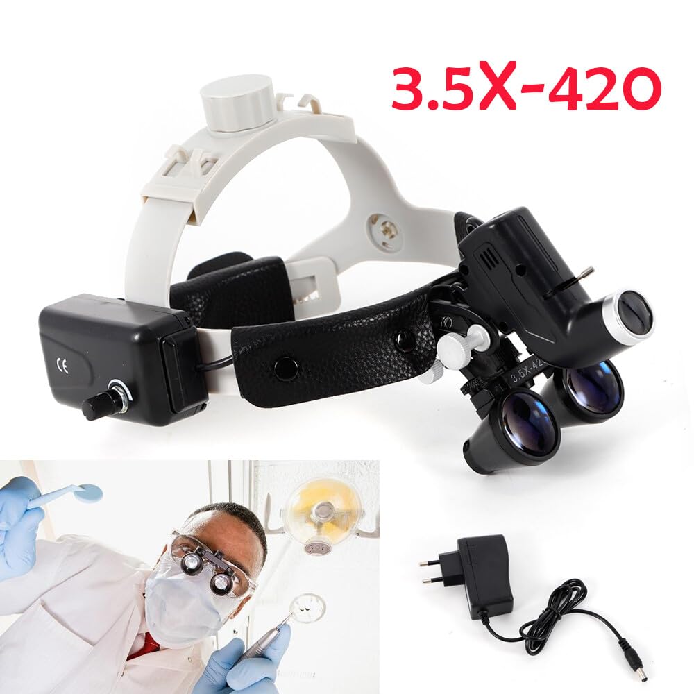 Lampada frontale medica, 3.5 lenti chirurgiche per binocolo con vetro ottico + faro LED da 5 W, lente d'ingrandimento binoculare medica per laboratorio biologico, ecc.