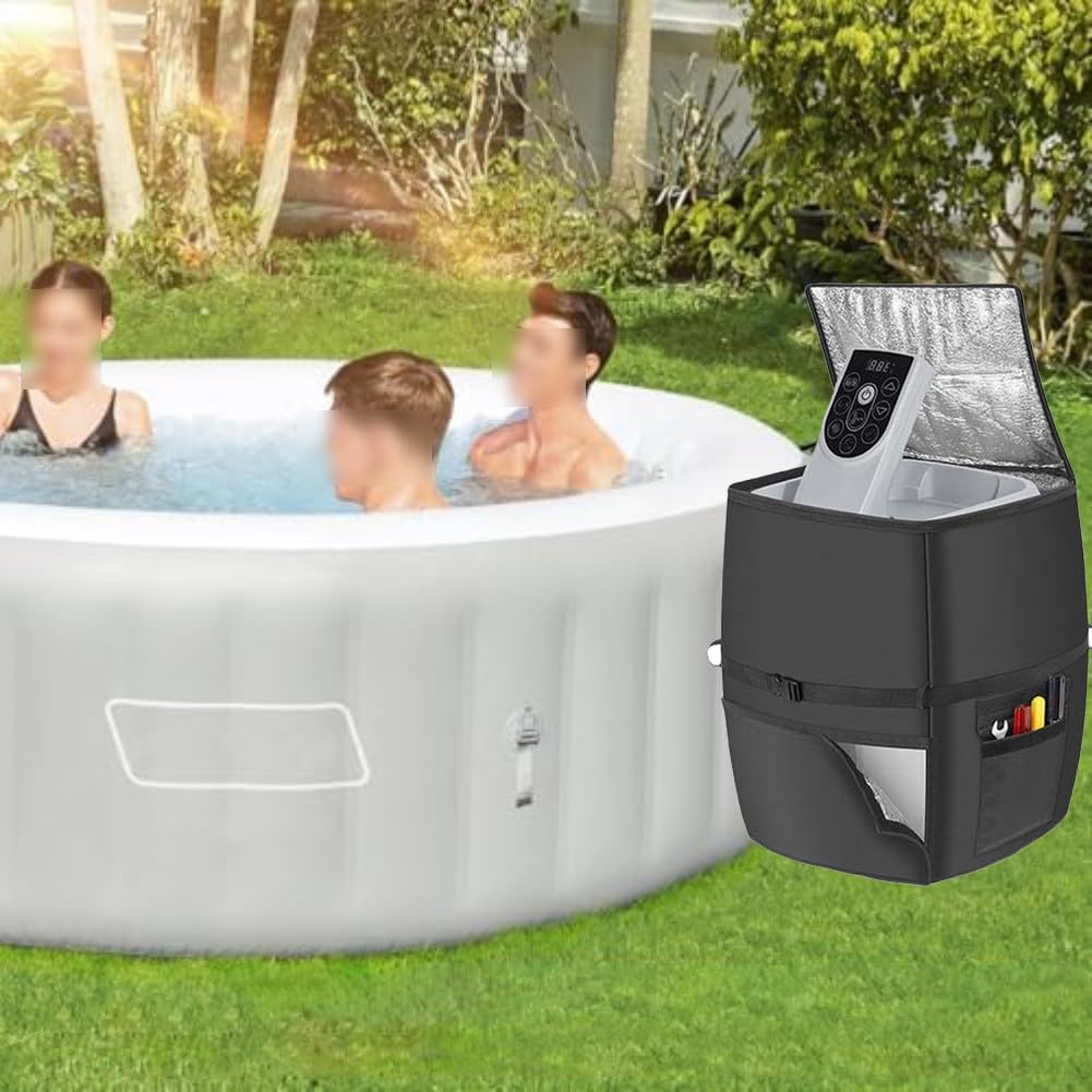Housse de pompe de chauffage spa imperméable et isolée avec fermeture éclair sur le dessus - Étui en tissu Oxford indéchirable pour jacuzzi extérieur et pompes - Ajustement sécurisé (noir