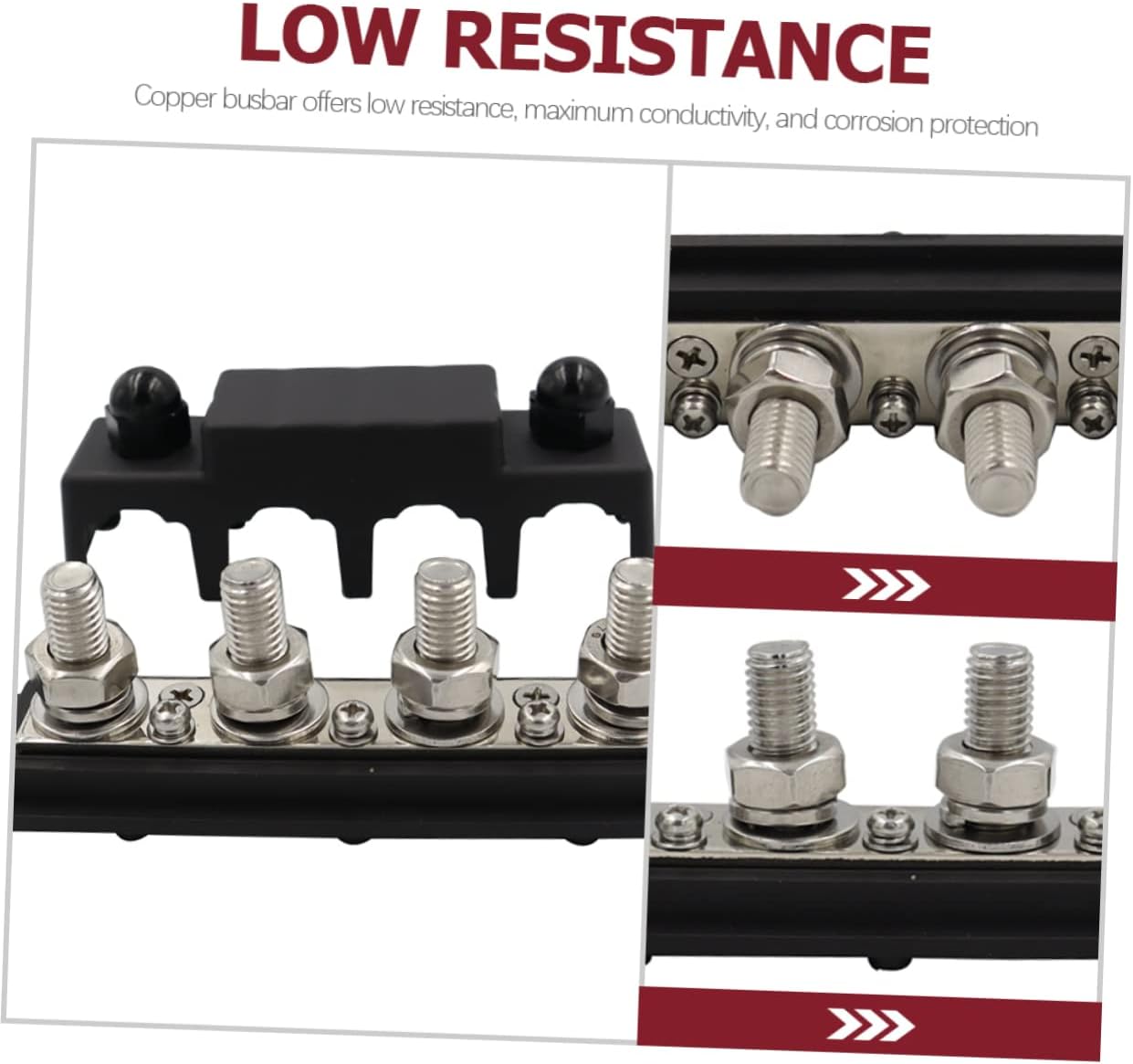 Happyyami 5/16 4 Terminal Power Distribution Block Cover 48V DC 250A Battery Bus Bar Black and Red Wiring Connector