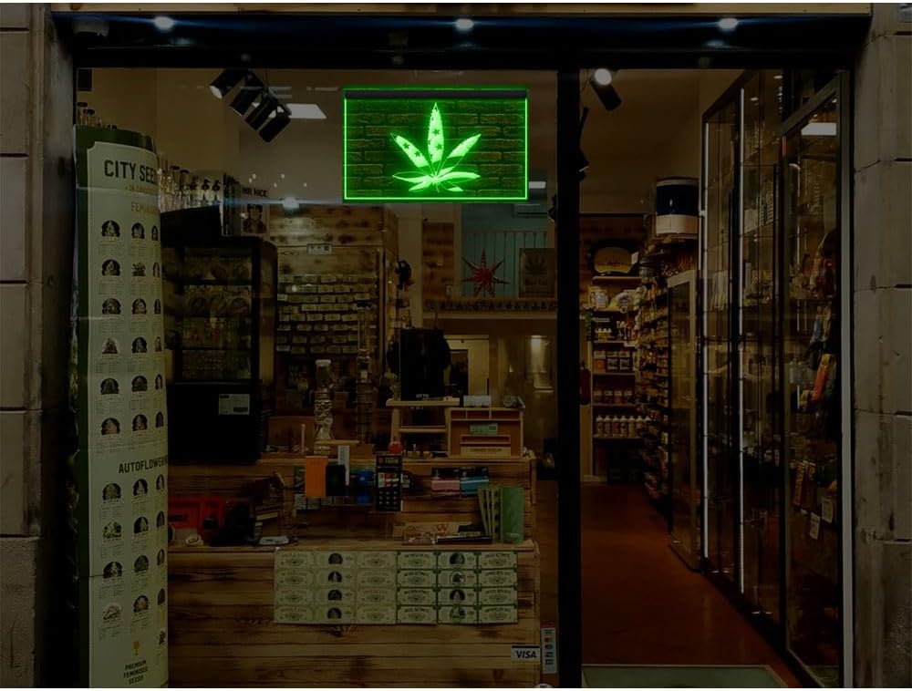 220027 Marijuana Hemp Leaf US Flag Shop Store Display LED Night Light Neon Sign (16" X 12", Yellow)