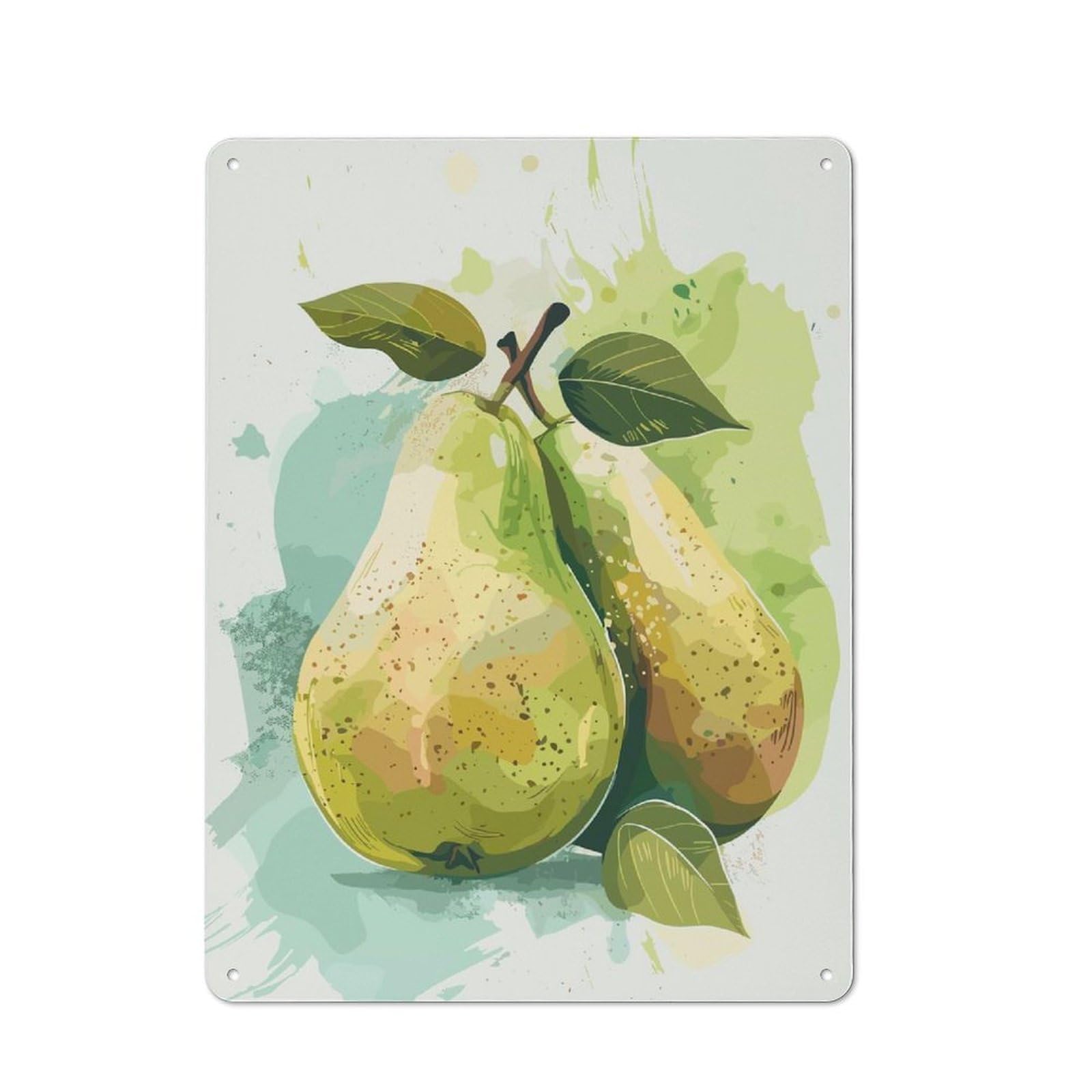 Junmoney Watercolor Pears Rustic Metal Sign 40X30cm For Lounge Or Reading Corner, For Reading Corner Decorators