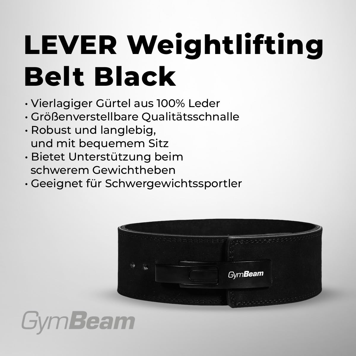 GymBeam Gürtel für Gewichtheber - Weightlifting Lever Belt aus 100% Leder, verstellbare Schnalle, für Powerlifting Krafttraining, ideal für Kniebeugen, Deadlifts, Bodybuilding, Crossfit