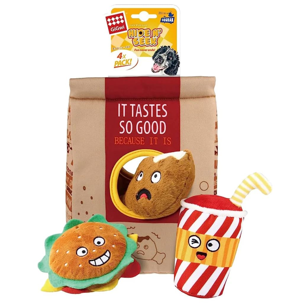 GiGwi Sounding Dog Toy Dog Plush Toy Hide and Seek Burger Set