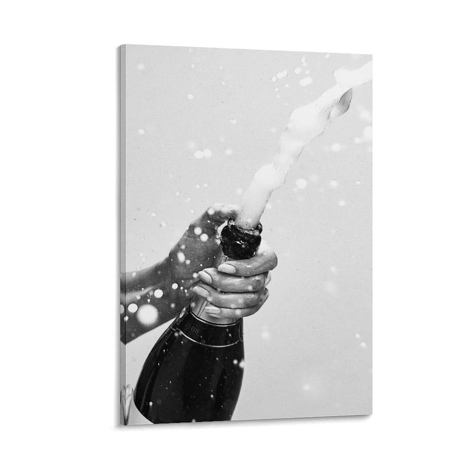 QZFNCOYU Champagne Bottle Vintage Black And White Art Poster Canvas Poster Wall Art Decor Print Picture Paintings for Living Room Bedroom Decoration 20x30inch(50x75cm)