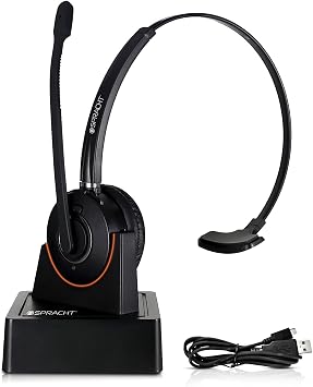 Spracht Wireless Bluetooth Headset with DSP Noise Cancellation | Combo USB/BT | USB Headphone with 12 Hr Talk Time | Mic Compatible with Softphones, Smartphones and Desktop Phones HS-2060